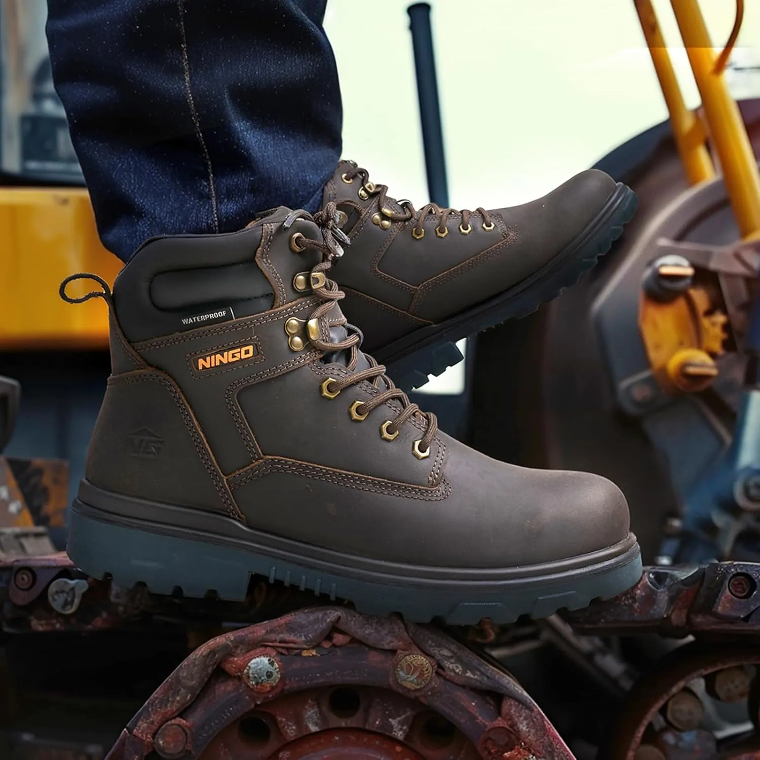 NINGO Work Boots for Men, Steel Toe Waterproof Boots with Puncture Proof, Oil & Slip Resistant, Comfortable Mens Construction Boot with EH Protection, Leather Shoes for Industrial