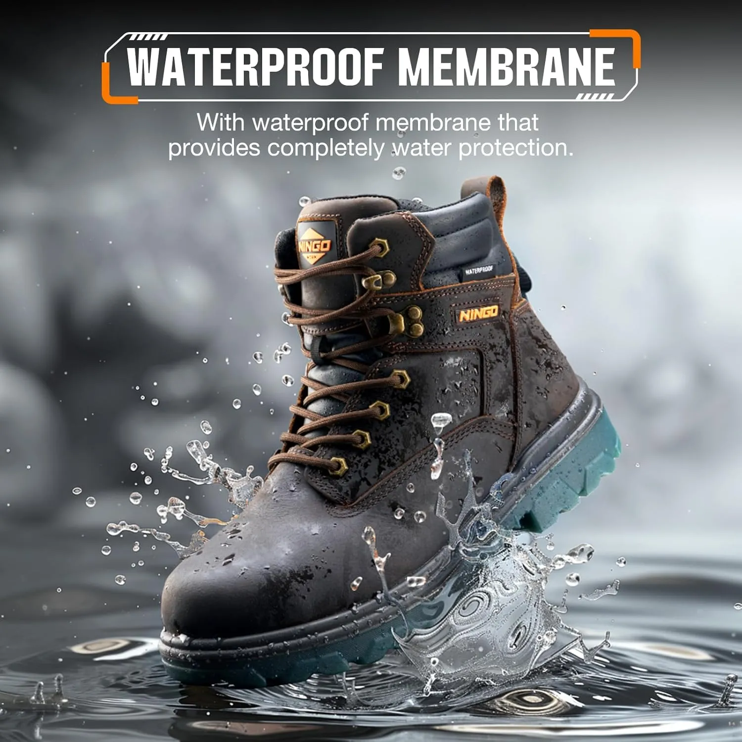 NINGO Work Boots for Men, Steel Toe Waterproof Boots with Puncture Proof, Oil & Slip Resistant, Comfortable Mens Construction Boot with EH Protection, Leather Shoes for Industrial
