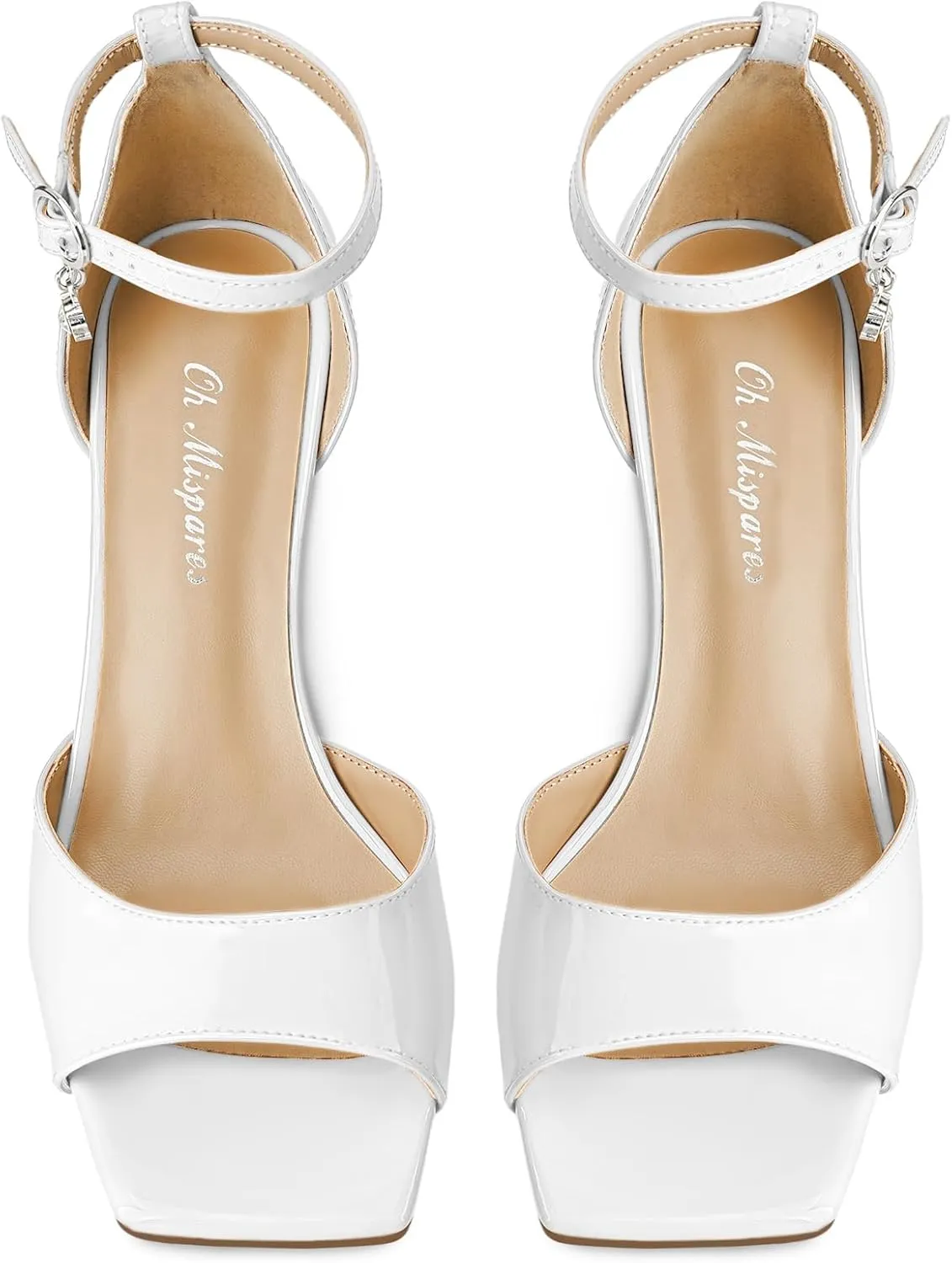Oh Mispares Black Wedge Heels for Women Square Toe Sandals Ankle Strap 3.5 Inch Elegant Wedding Sandals for Brides