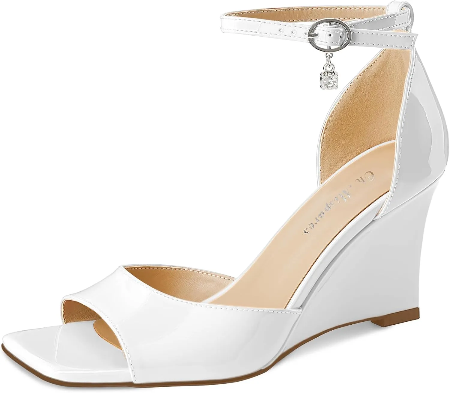 Oh Mispares Black Wedge Heels for Women Square Toe Sandals Ankle Strap 3.5 Inch Elegant Wedding Sandals for Brides