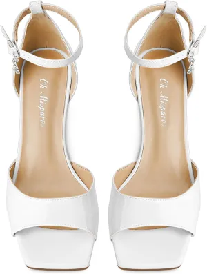 Oh Mispares Black Wedge Heels for Women Square Toe Sandals Ankle Strap 3.5 Inch Elegant Wedding Sandals for Brides