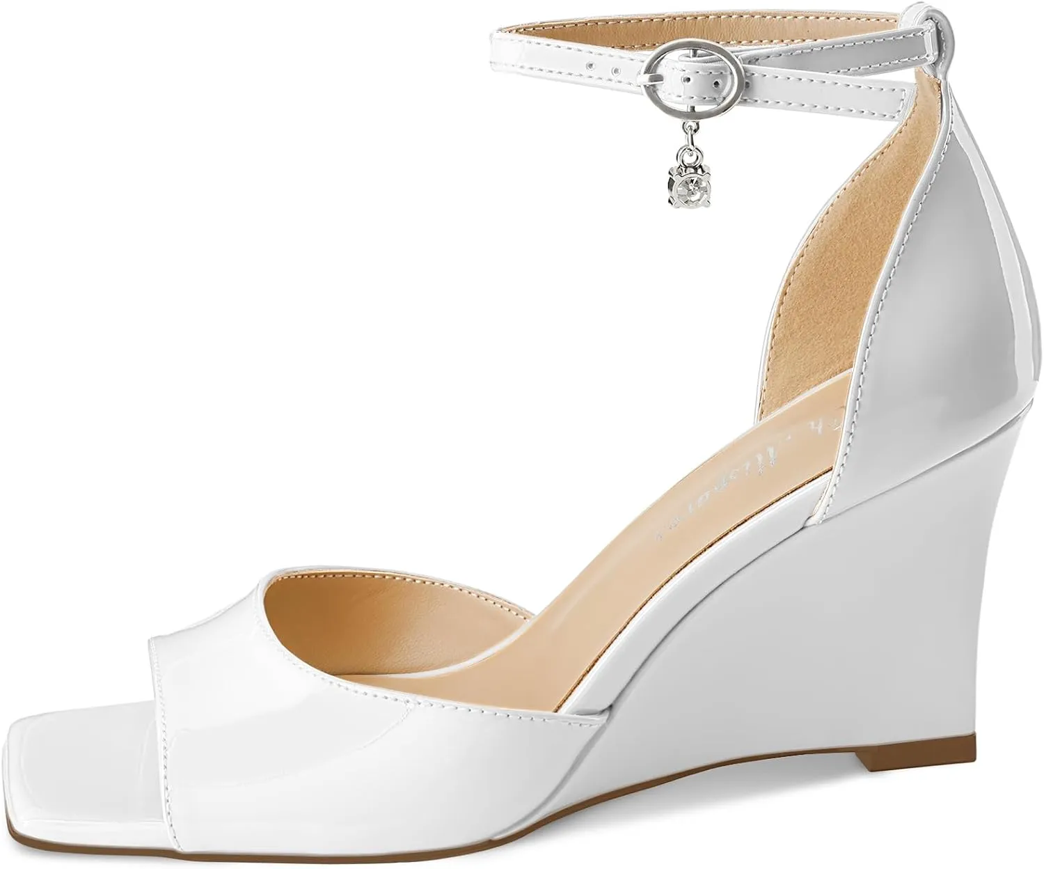 Oh Mispares Black Wedge Heels for Women Square Toe Sandals Ankle Strap 3.5 Inch Elegant Wedding Sandals for Brides