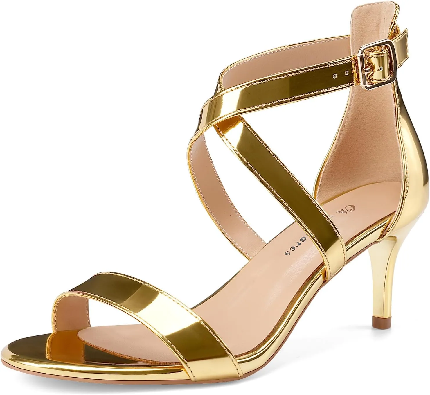 Oh Mispares Women’s Heeled Sandals Round Open Toe Mid Stiletto Heel Adjustable Crossover Straps Buckle Patent Leather Summer Dress Shoes Wedding Party Prom
