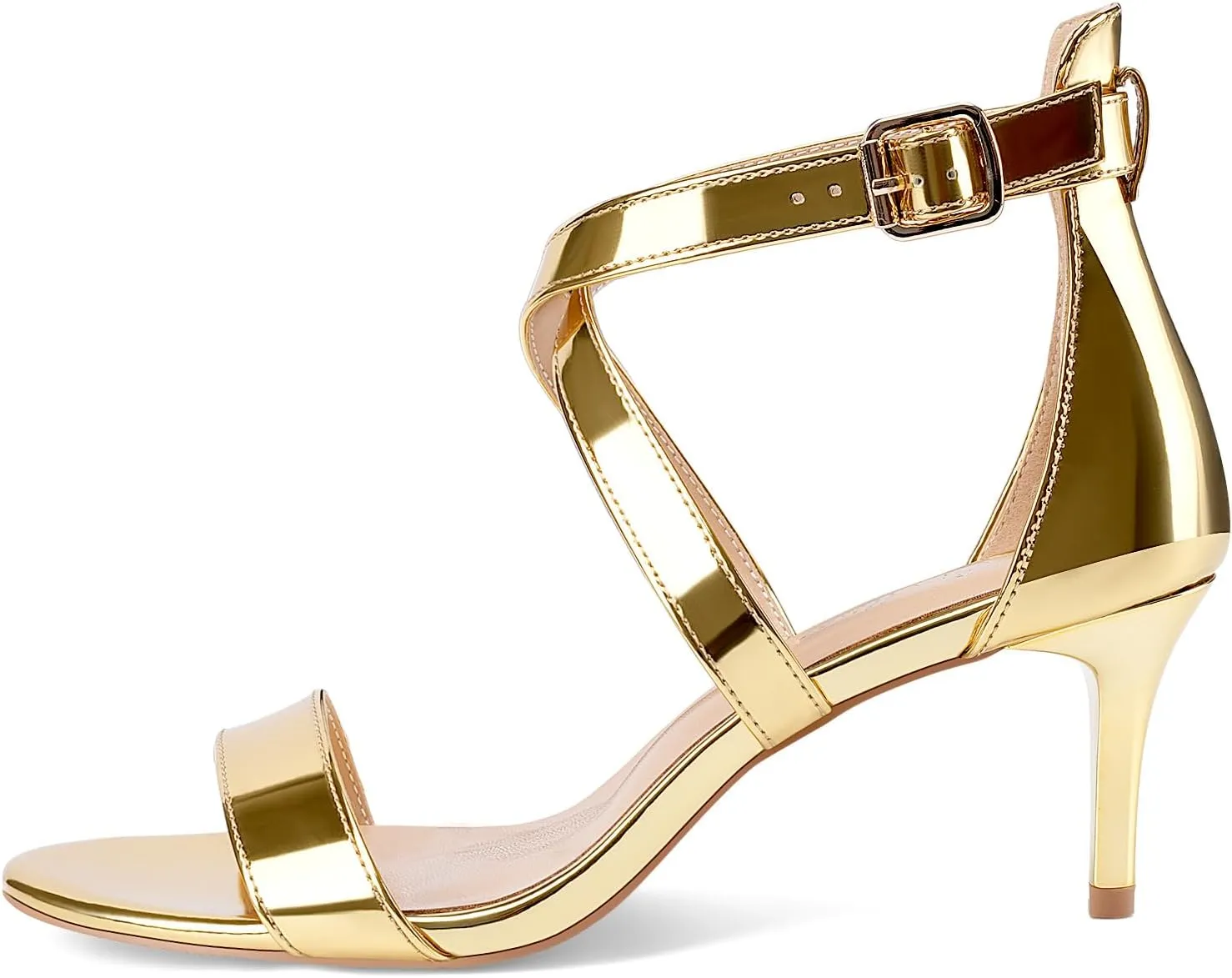 Oh Mispares Women’s Heeled Sandals Round Open Toe Mid Stiletto Heel Adjustable Crossover Straps Buckle Patent Leather Summer Dress Shoes Wedding Party Prom