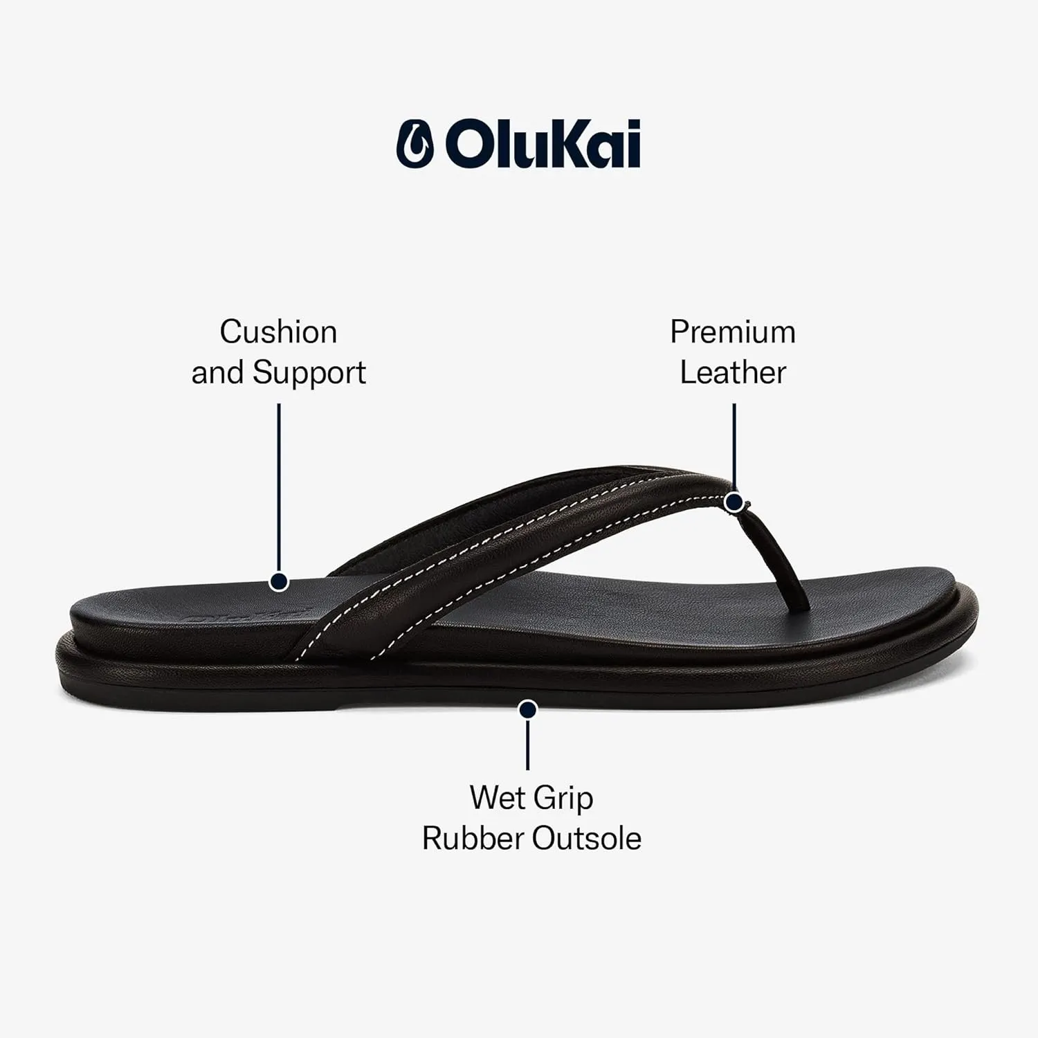 OLUKAI Tiare Women's Beach Sandals, Premium Leather & Stylish Design, All-Day Comfort & Support