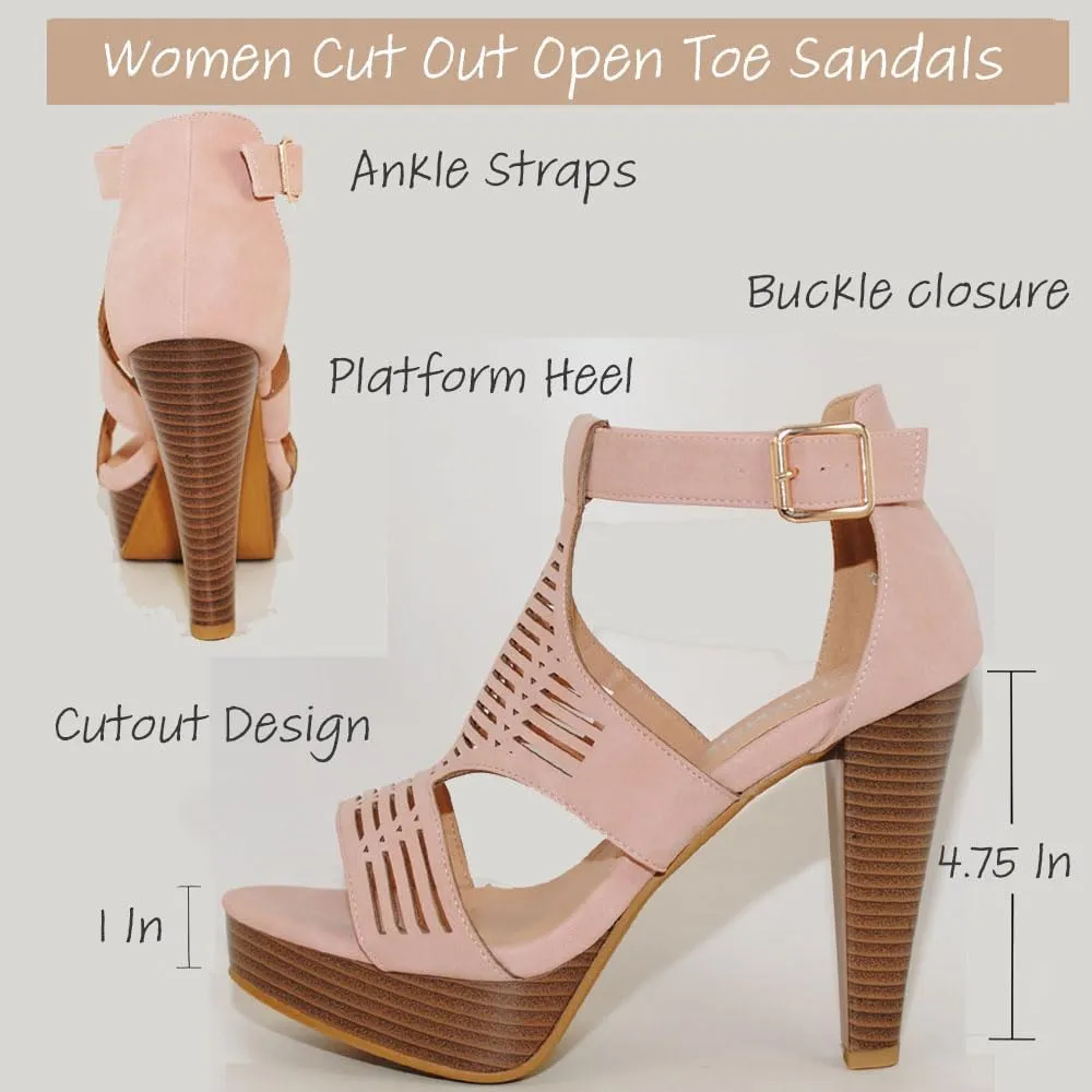Open Toe Ankle Strap Sandal – Western Bootie Stacked Heel Open Toe Cutout Shoes