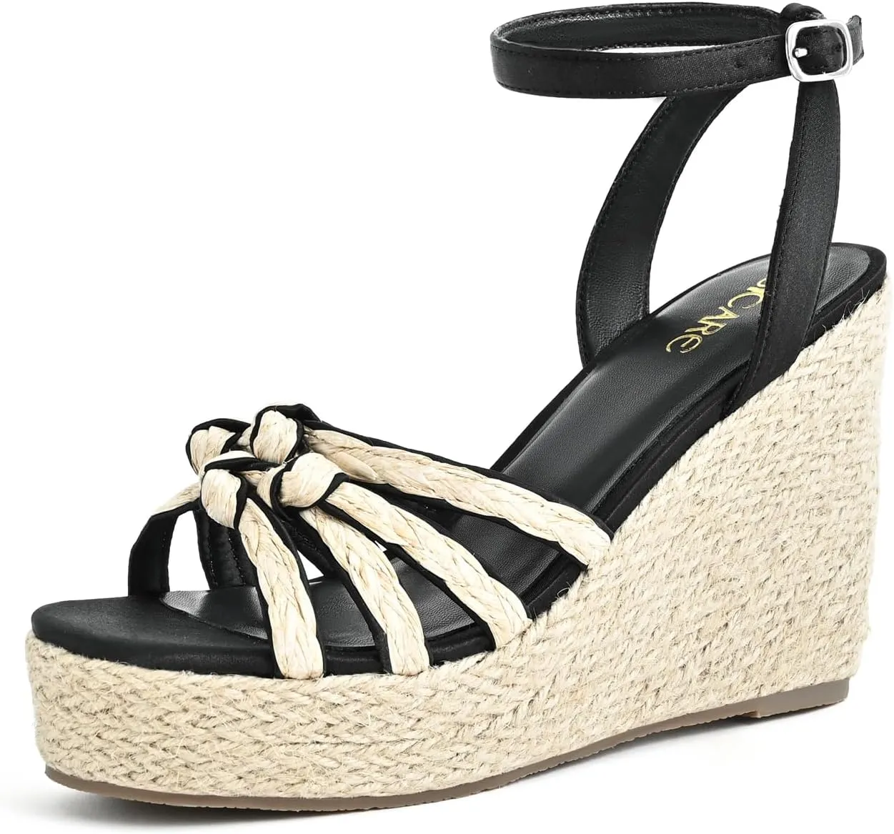 Open Toe Wedge Sandals for Women Espadrilles Platform Braided Strappy Sandals Comfortable Slip on High Heel Summer Wedges Sandals Dressy Shoes with Adjustable Ankle Strap
