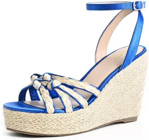 Open Toe Wedge Sandals for Women Espadrilles Platform Braided Strappy Sandals Comfortable Slip on High Heel Summer Wedges Sandals Dressy Shoes with Adjustable Ankle Strap