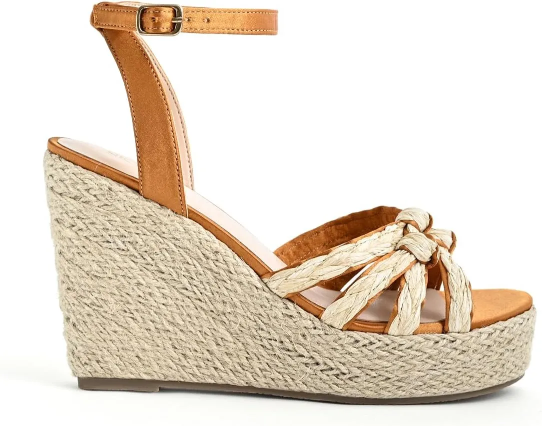 Open Toe Wedge Sandals for Women Espadrilles Platform Braided Strappy Sandals Comfortable Slip on High Heel Summer Wedges Sandals Dressy Shoes with Adjustable Ankle Strap