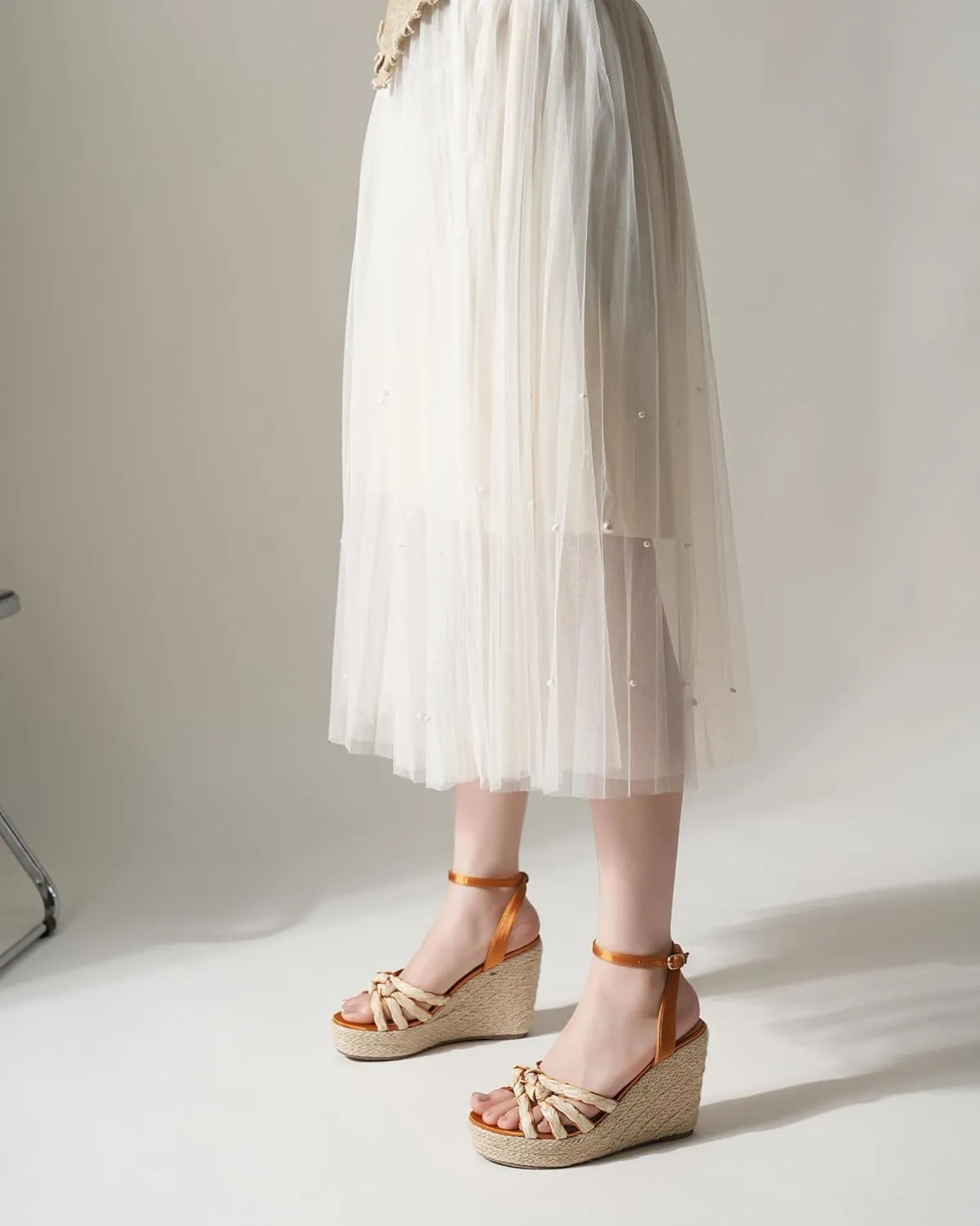 Open Toe Wedge Sandals for Women Espadrilles Platform Braided Strappy Sandals Comfortable Slip on High Heel Summer Wedges Sandals Dressy Shoes with Adjustable Ankle Strap