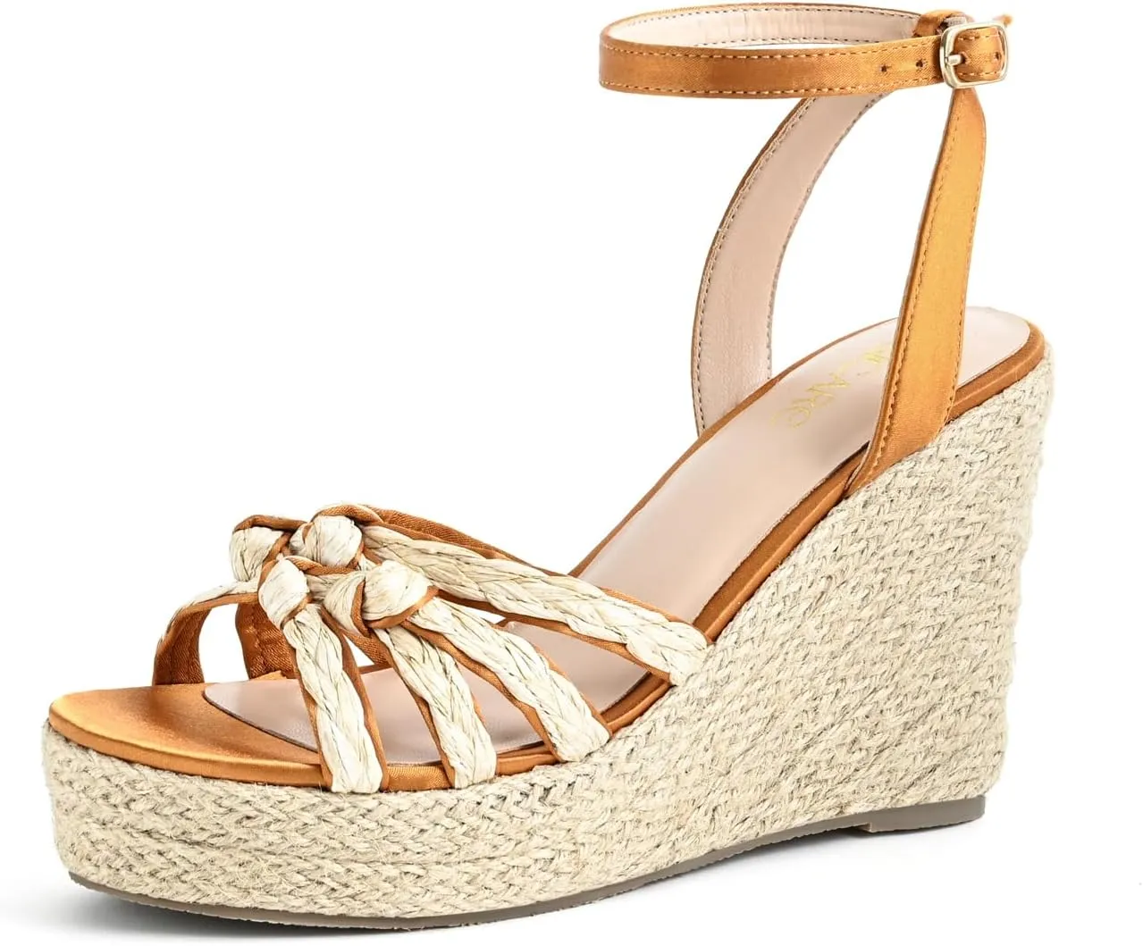 Open Toe Wedge Sandals for Women Espadrilles Platform Braided Strappy Sandals Comfortable Slip on High Heel Summer Wedges Sandals Dressy Shoes with Adjustable Ankle Strap