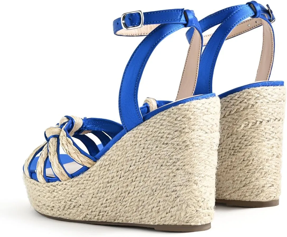 Open Toe Wedge Sandals for Women Espadrilles Platform Braided Strappy Sandals Comfortable Slip on High Heel Summer Wedges Sandals Dressy Shoes with Adjustable Ankle Strap