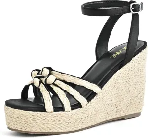 Open Toe Wedge Sandals for Women Espadrilles Platform Braided Strappy Sandals Comfortable Slip on High Heel Summer Wedges Sandals Dressy Shoes with Adjustable Ankle Strap