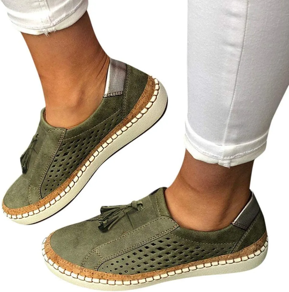 Orthopedic Shoes for Women Casual Breathable Hollow Out Closed Toe Sneakers Summer Lightweight Slip On Low Cut Walking Shoes Trendy Color Block Platform Flats Loafers