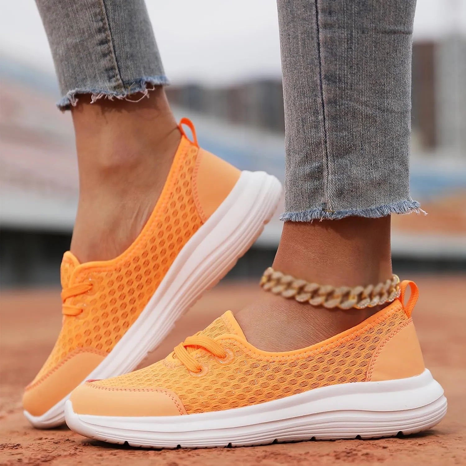 Orthopedic Shoes for Women Lightweight Breathable Mesh Holllow Out Slip-On Knitted Sneakers Casual Comfortable Low Cut Walking Sneakers with Arch Support