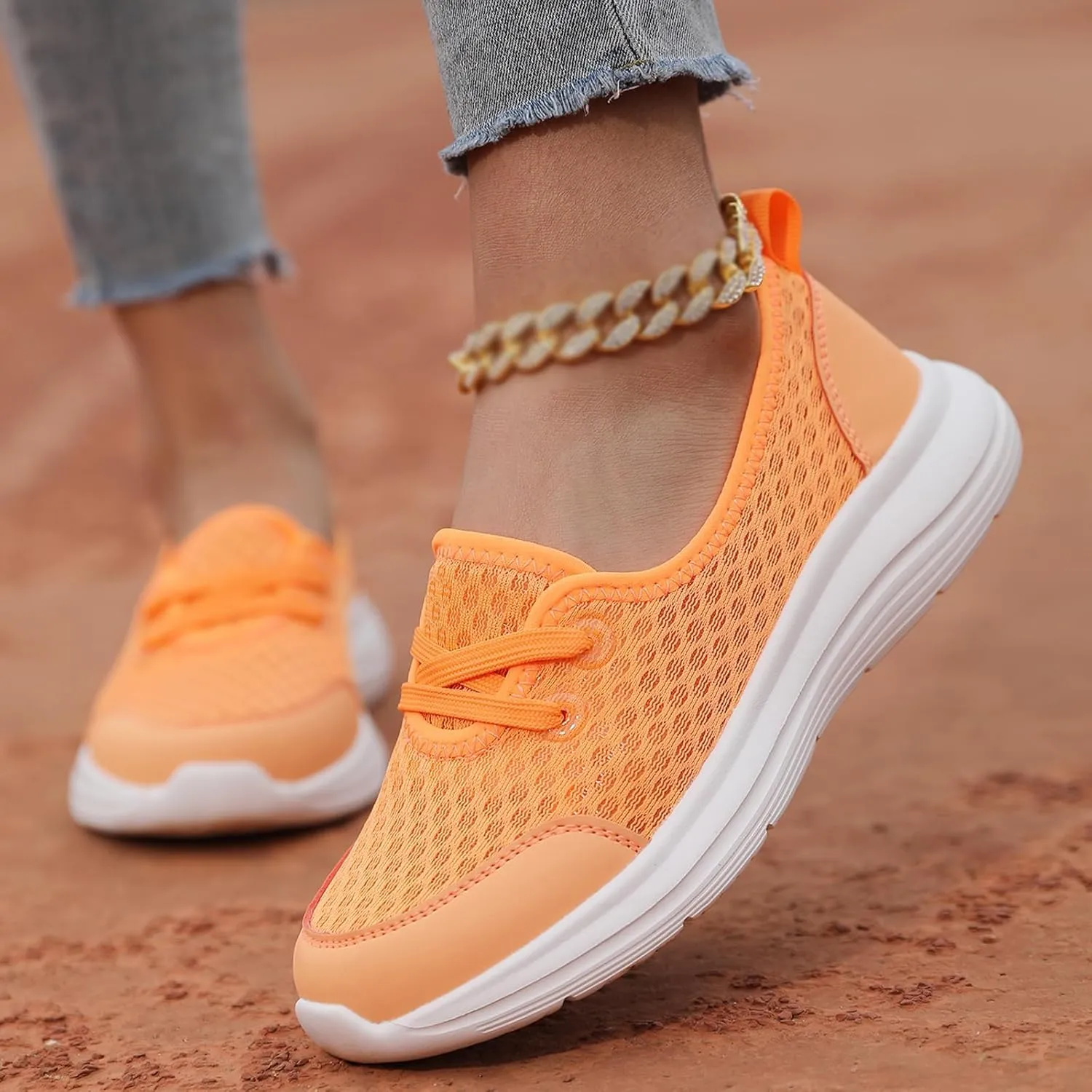 Orthopedic Shoes for Women Lightweight Breathable Mesh Holllow Out Slip-On Knitted Sneakers Casual Comfortable Low Cut Walking Sneakers with Arch Support