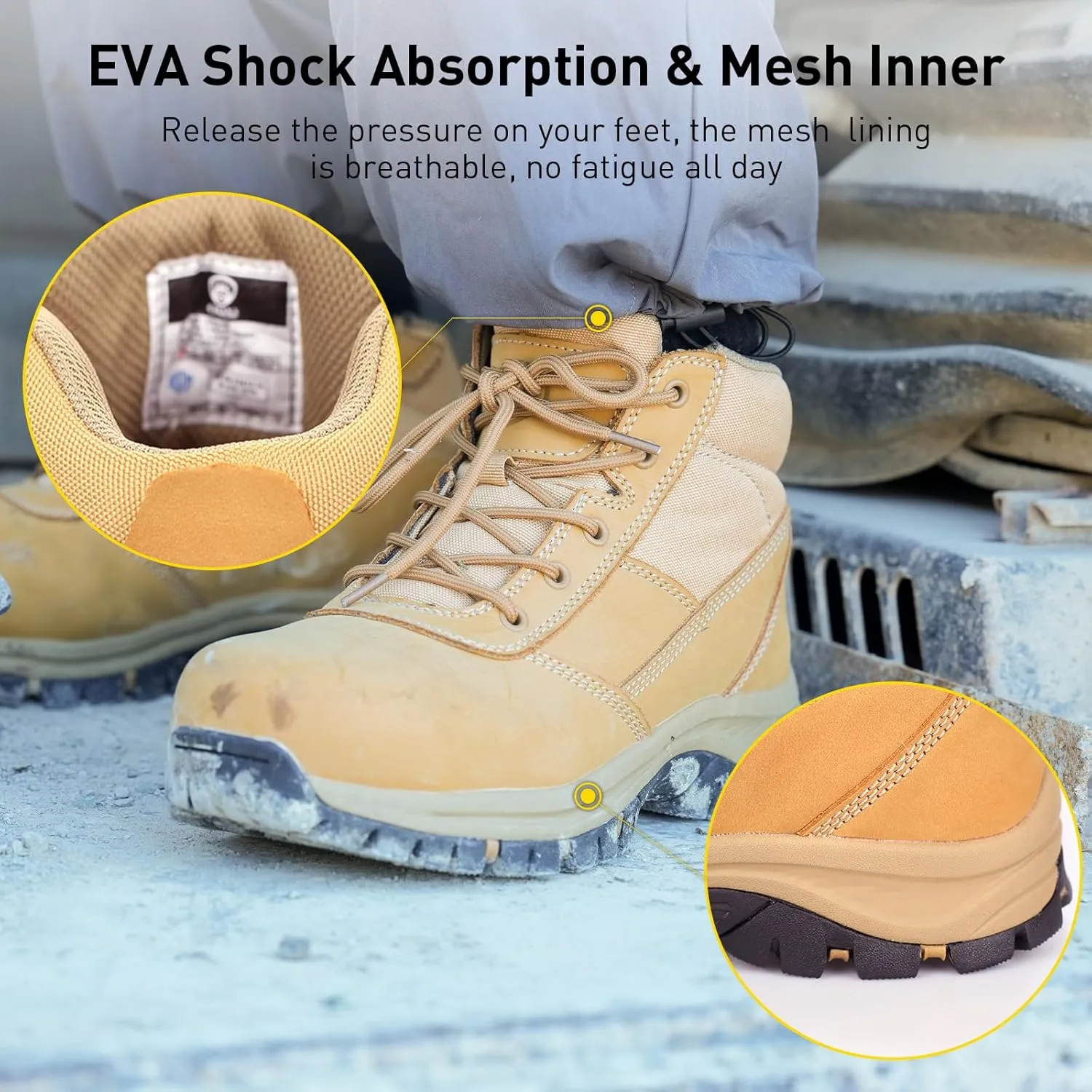 OUXX Mens Work Boots, Side Zipper, Steel Toe Shoes, Anti-Slip Rubber Sole, Puncture-Proof(OX2518)