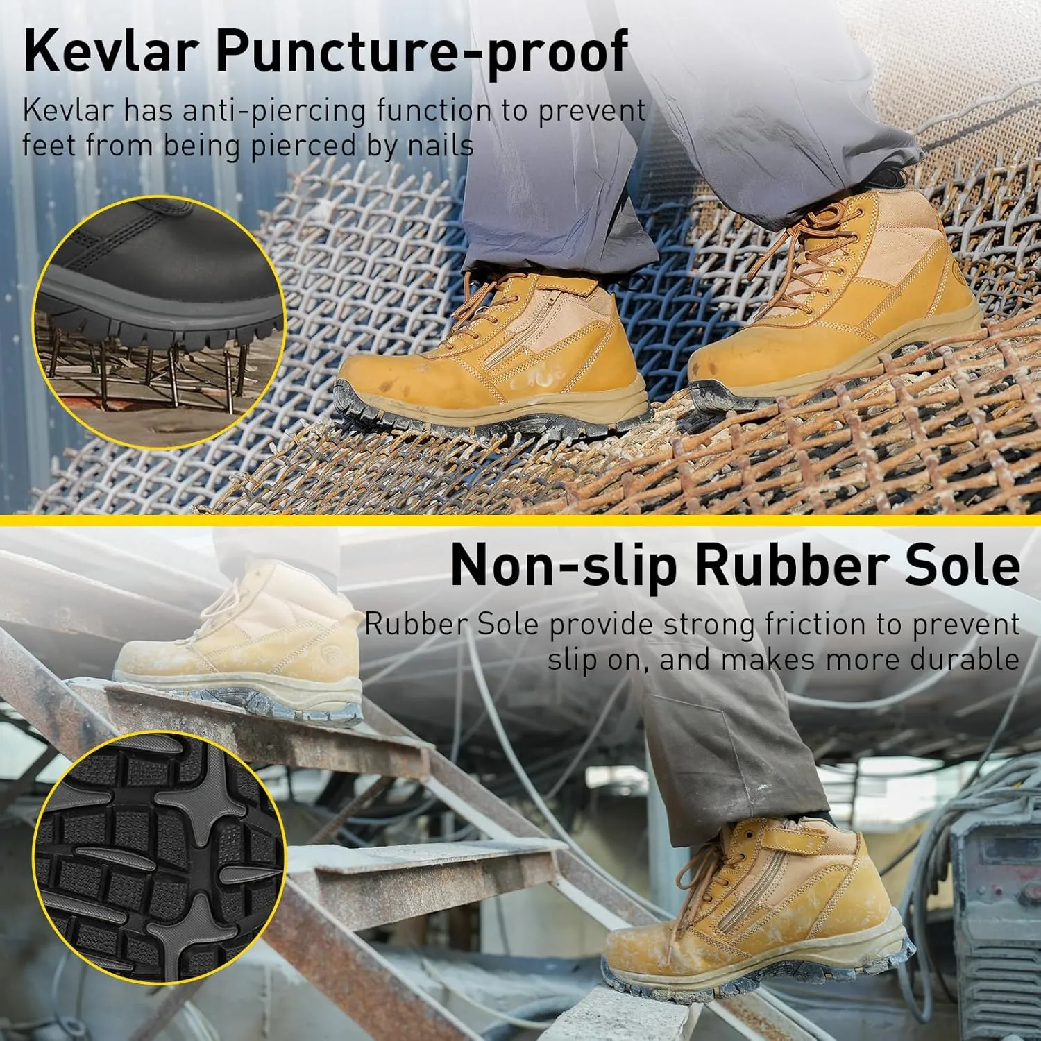 OUXX Mens Work Boots, Side Zipper, Steel Toe Shoes, Anti-Slip Rubber Sole, Puncture-Proof(OX2518)