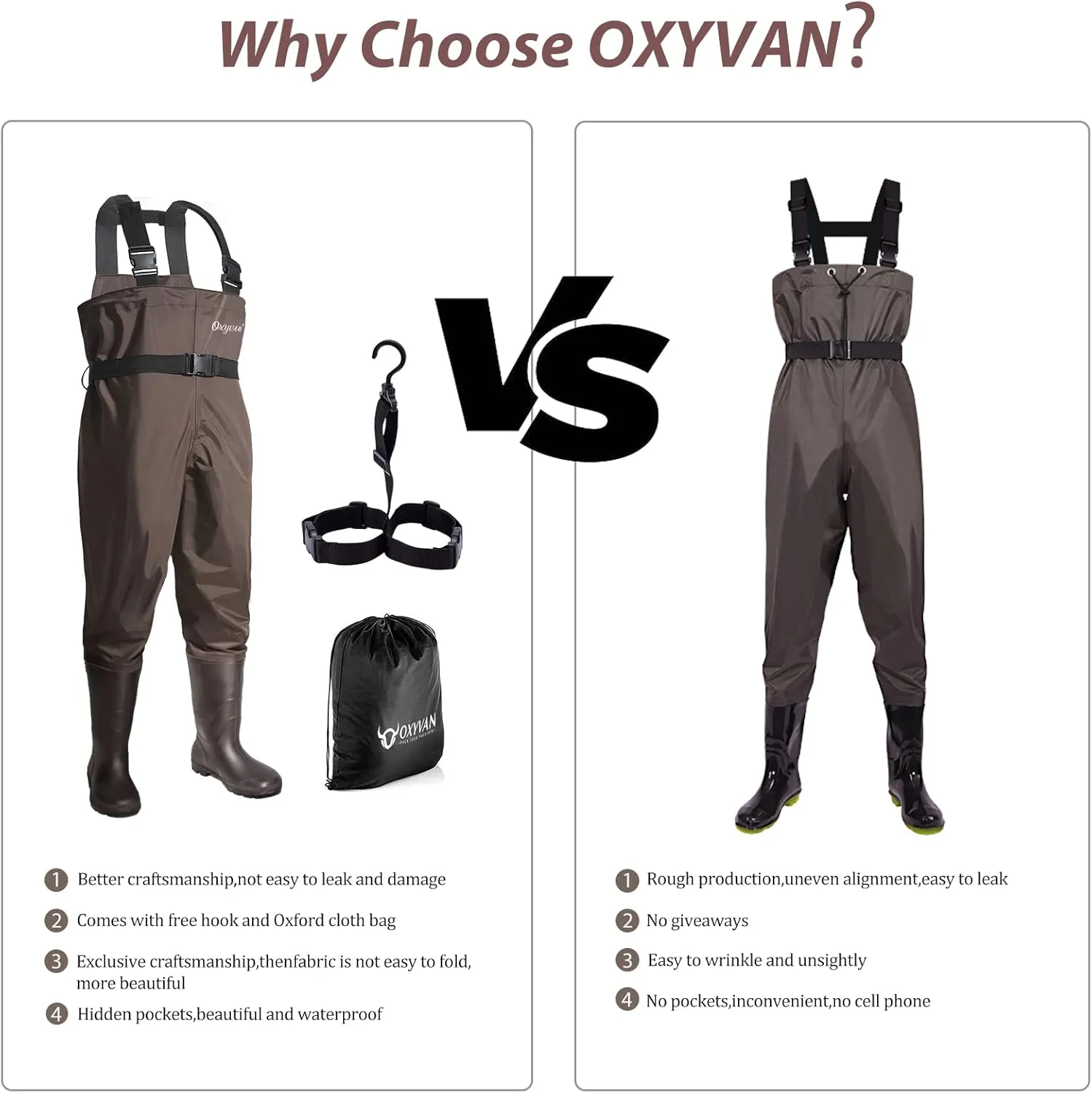 OXYVAN Chest Waders with Boots for Men & Women, Nylon/PVC Lightweight Fishing Wader with Boots Hanger