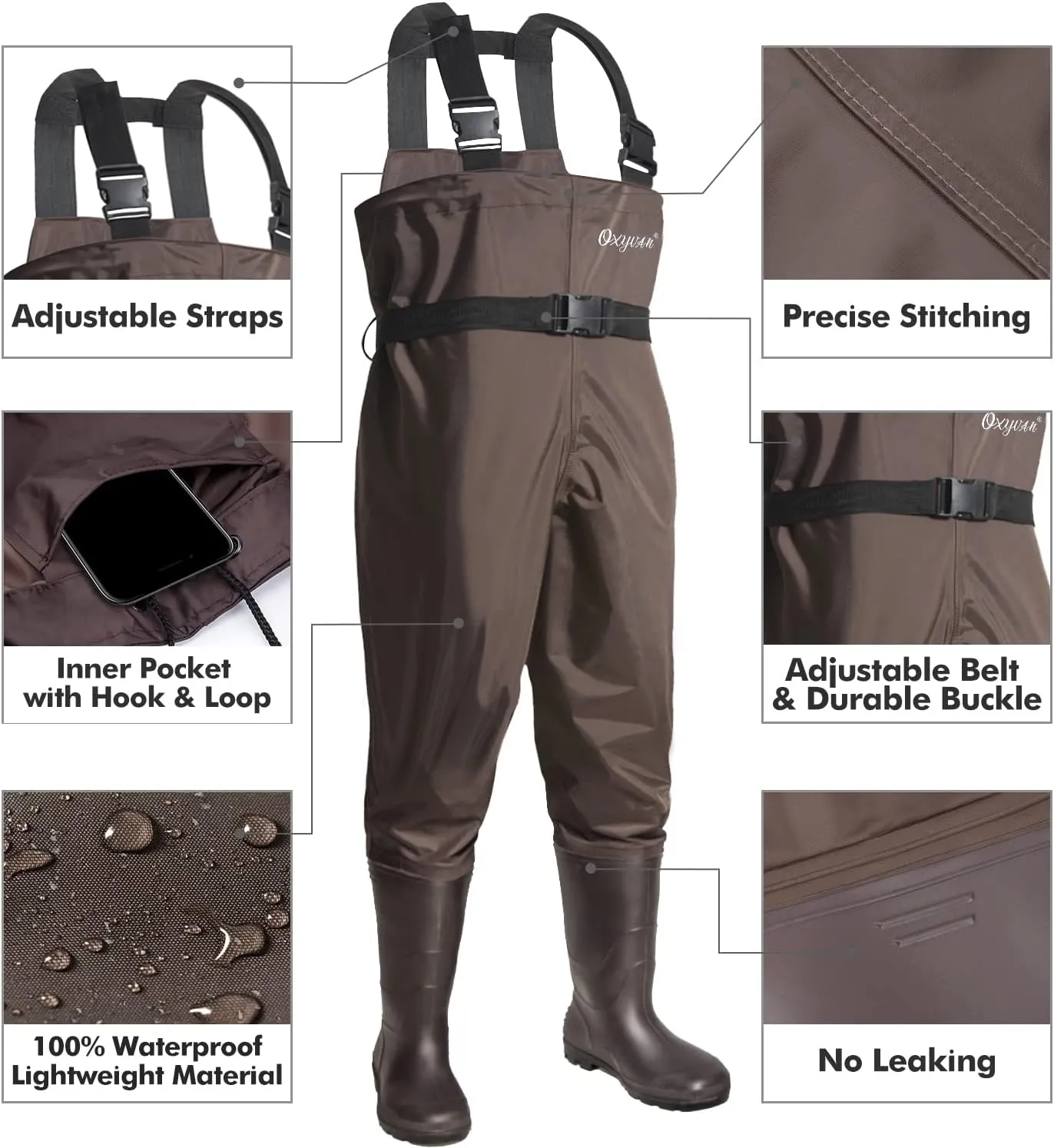 OXYVAN Chest Waders with Boots for Men & Women, Nylon/PVC Lightweight Fishing Wader with Boots Hanger