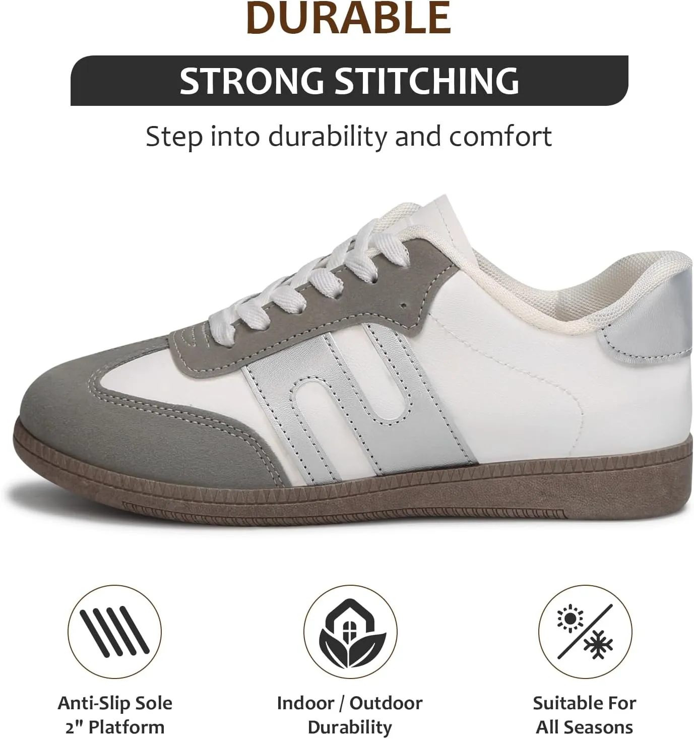 Padgene Women's Classic Retro Gum Sole Fashion Sneakers Casual Tennis Leather Skate Shoes Anti Slip Footwear for Women Walking Trainers