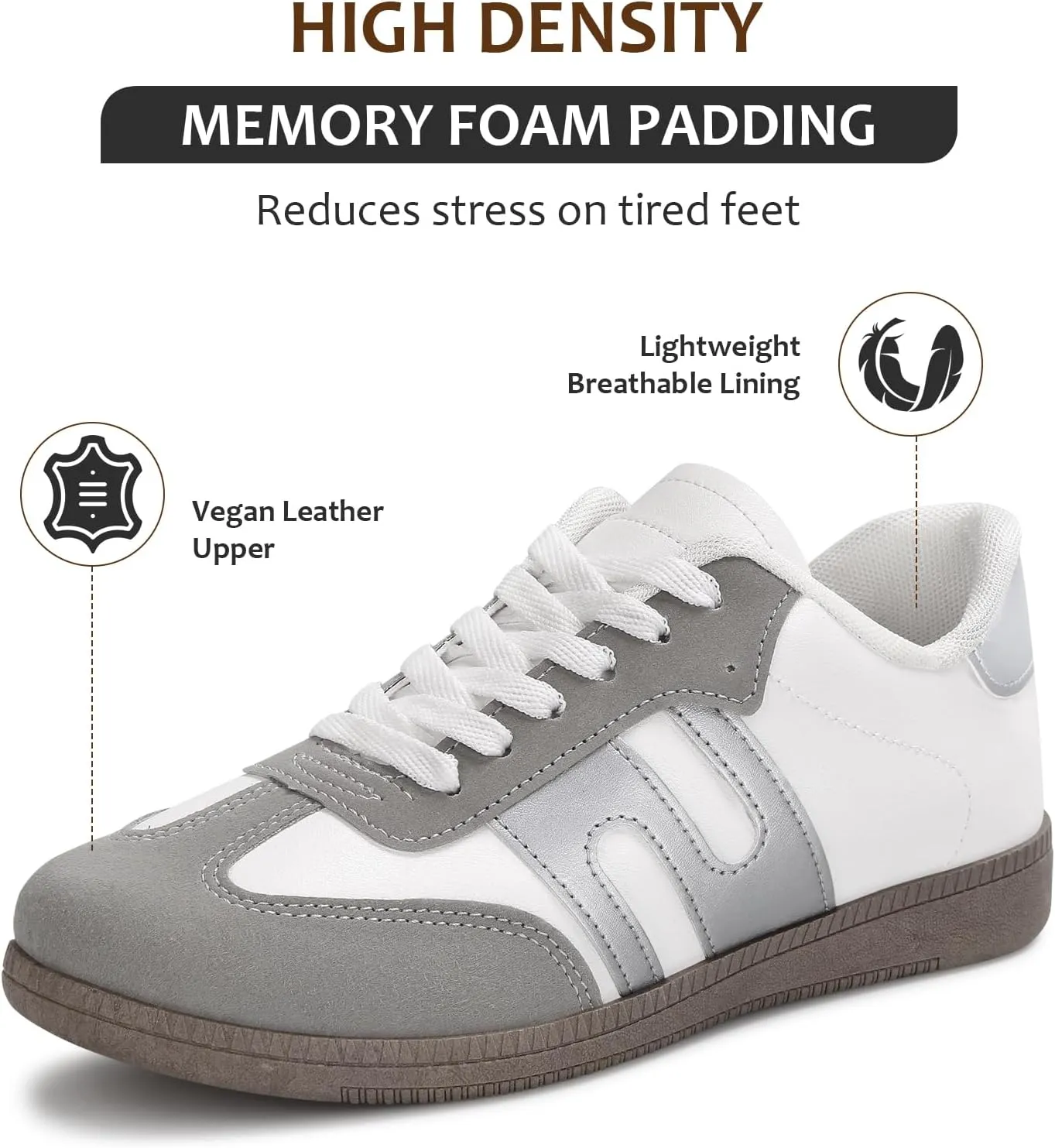 Padgene Women's Classic Retro Gum Sole Fashion Sneakers Casual Tennis Leather Skate Shoes Anti Slip Footwear for Women Walking Trainers