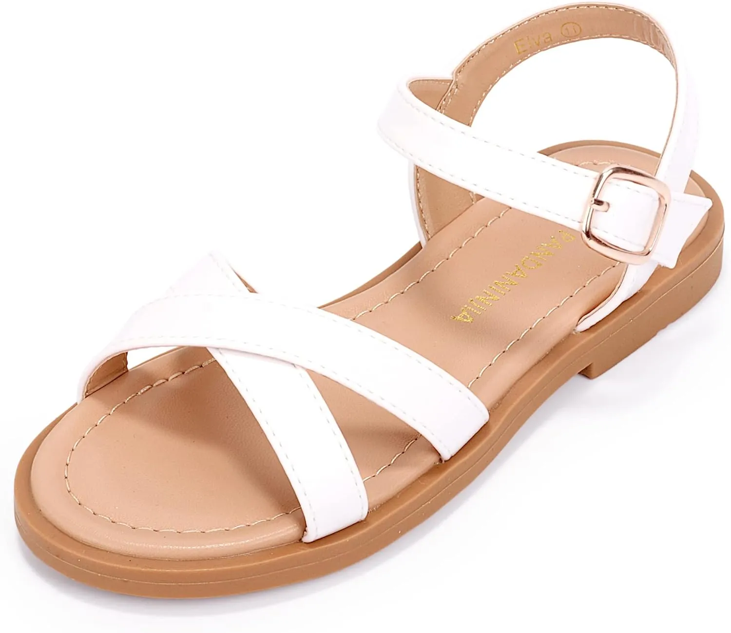 PANDANINJIA Elva Girls Sandals Open Toe Cute Flats Dress Sandals Cross Strappy Summer Shoes Toddler/Little Kid/Big Kid
