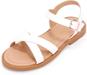 PANDANINJIA Elva Girls Sandals Open Toe Cute Flats Dress Sandals Cross Strappy Summer Shoes Toddler/Little Kid/Big Kid