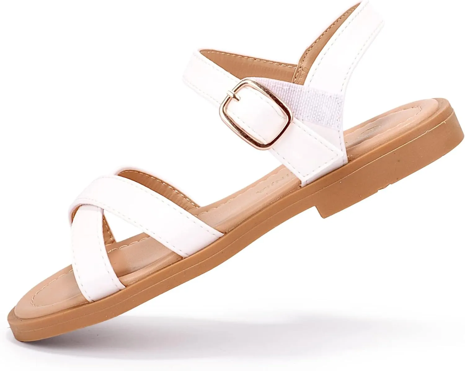 PANDANINJIA Elva Girls Sandals Open Toe Cute Flats Dress Sandals Cross Strappy Summer Shoes Toddler/Little Kid/Big Kid