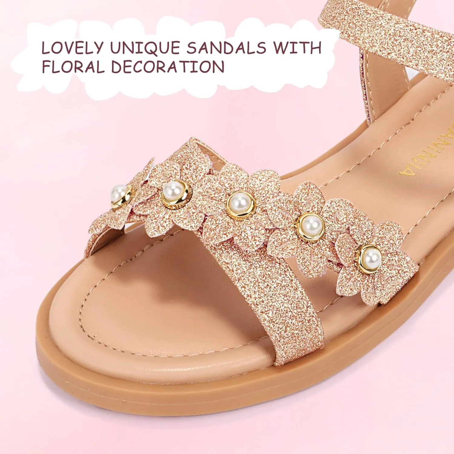 PANDANINJIA Elva Girls Sandals Open Toe Cute Flats Dress Sandals Cross Strappy Summer Shoes Toddler/Little Kid/Big Kid