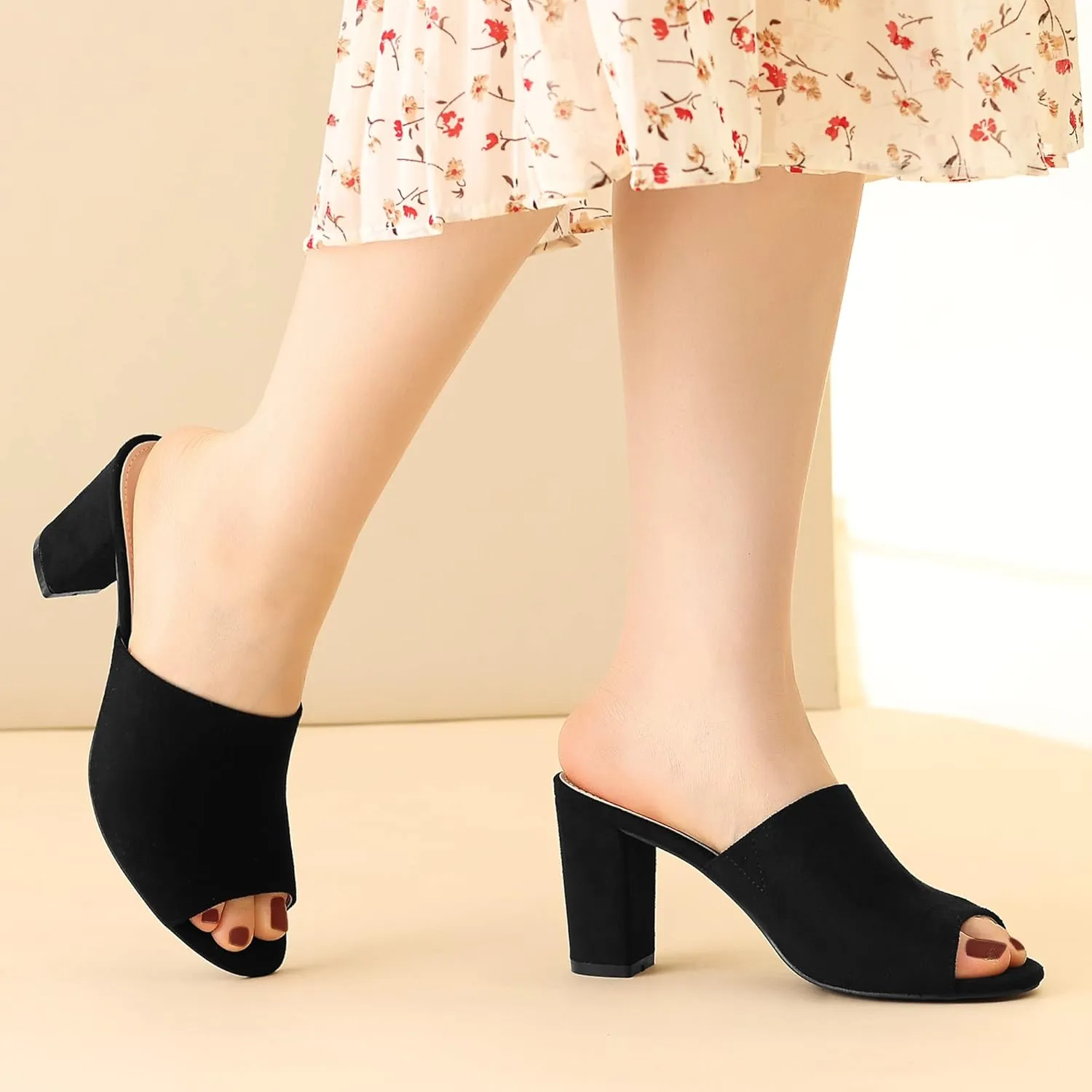 Perphy Slip on Chunky Heels Mules Slide Sandals for Women