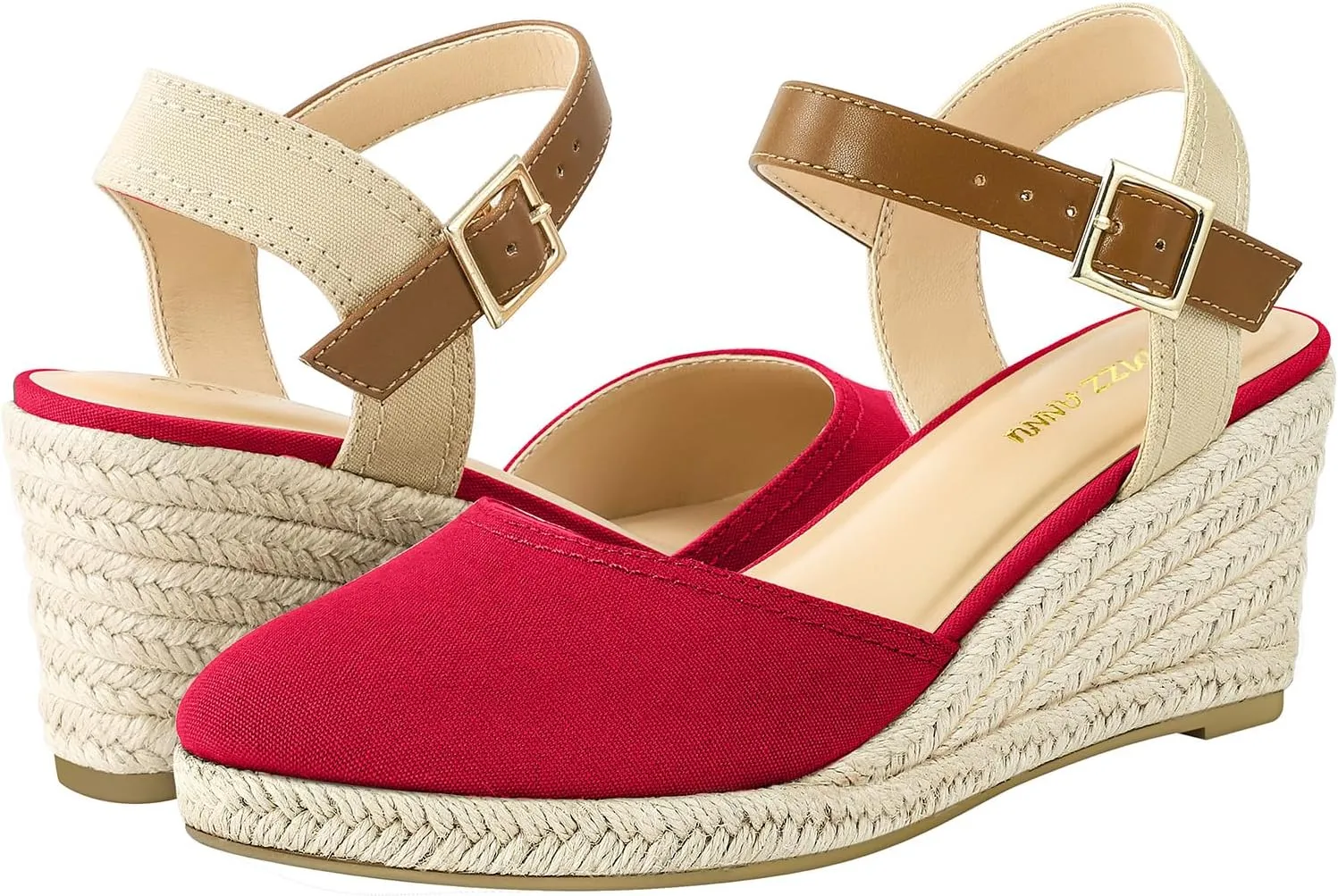 PIZZ ANNU Women's Espadrille Low Wedge Heel Sandals with Buckle Ankle Strap Close Toe Casual Dressy Summer Platform Shoes