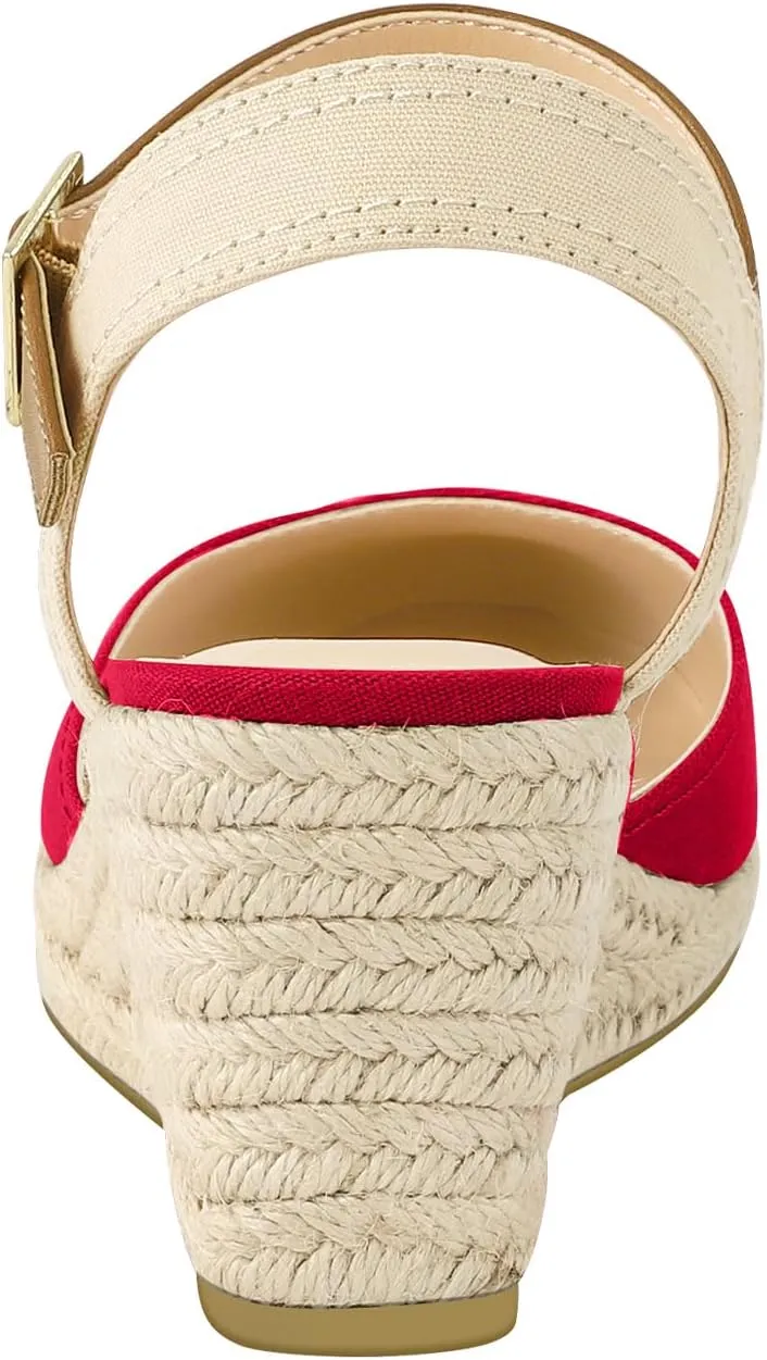 PIZZ ANNU Women's Espadrille Low Wedge Heel Sandals with Buckle Ankle Strap Close Toe Casual Dressy Summer Platform Shoes