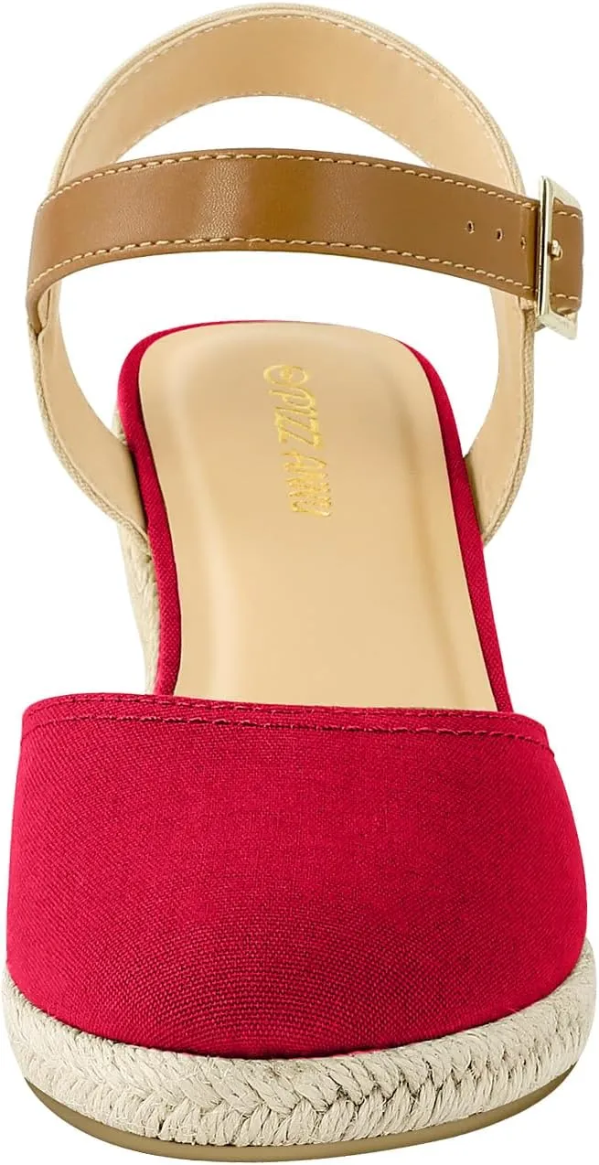 PIZZ ANNU Women's Espadrille Low Wedge Heel Sandals with Buckle Ankle Strap Close Toe Casual Dressy Summer Platform Shoes