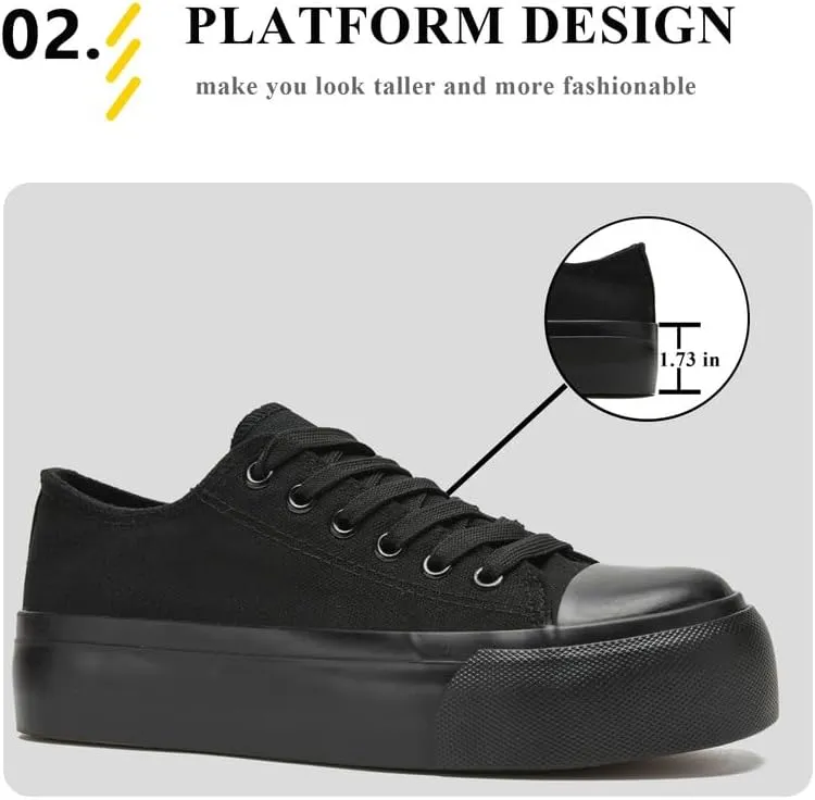 Platform Sneakers for Women Men Low Top Canvas Shoes for Women Classic Lace Up Canvas Platform Shoes Casual Tennis Walking Sneakers
