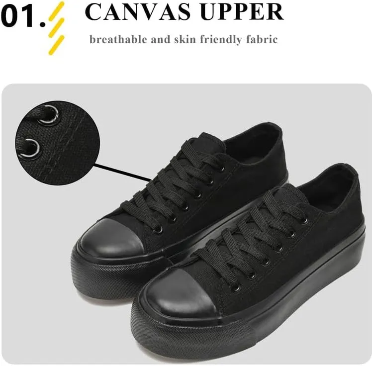 Platform Sneakers for Women Men Low Top Canvas Shoes for Women Classic Lace Up Canvas Platform Shoes Casual Tennis Walking Sneakers