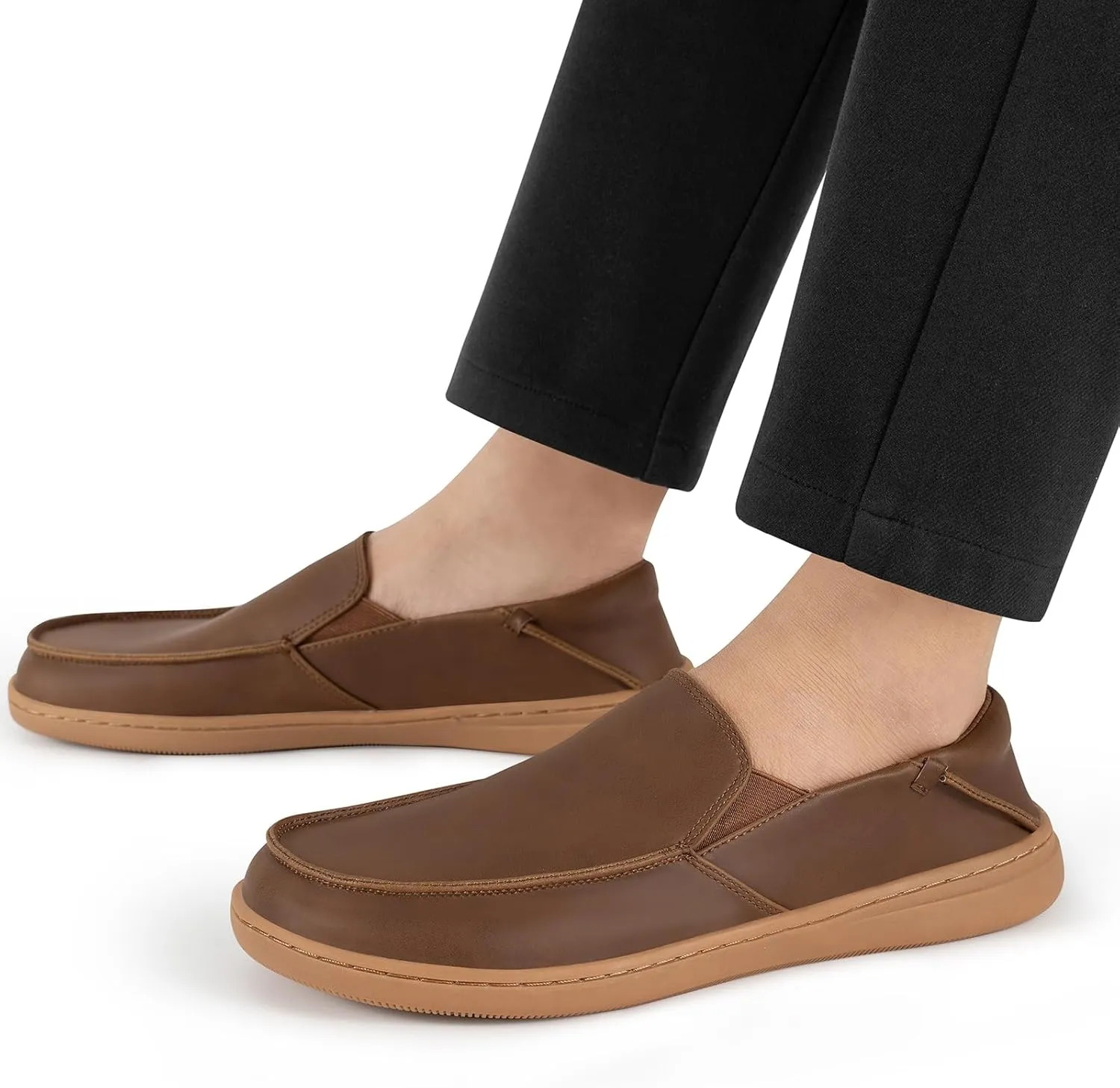 Pulltop Men's Barefoot Wide Toe Box Shoes - Zero Drop Leather Slip On Dress Shoes Non Slip Walking Shoes for Men