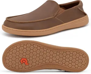 Pulltop Men's Barefoot Wide Toe Box Shoes - Zero Drop Leather Slip On Dress Shoes Non Slip Walking Shoes for Men