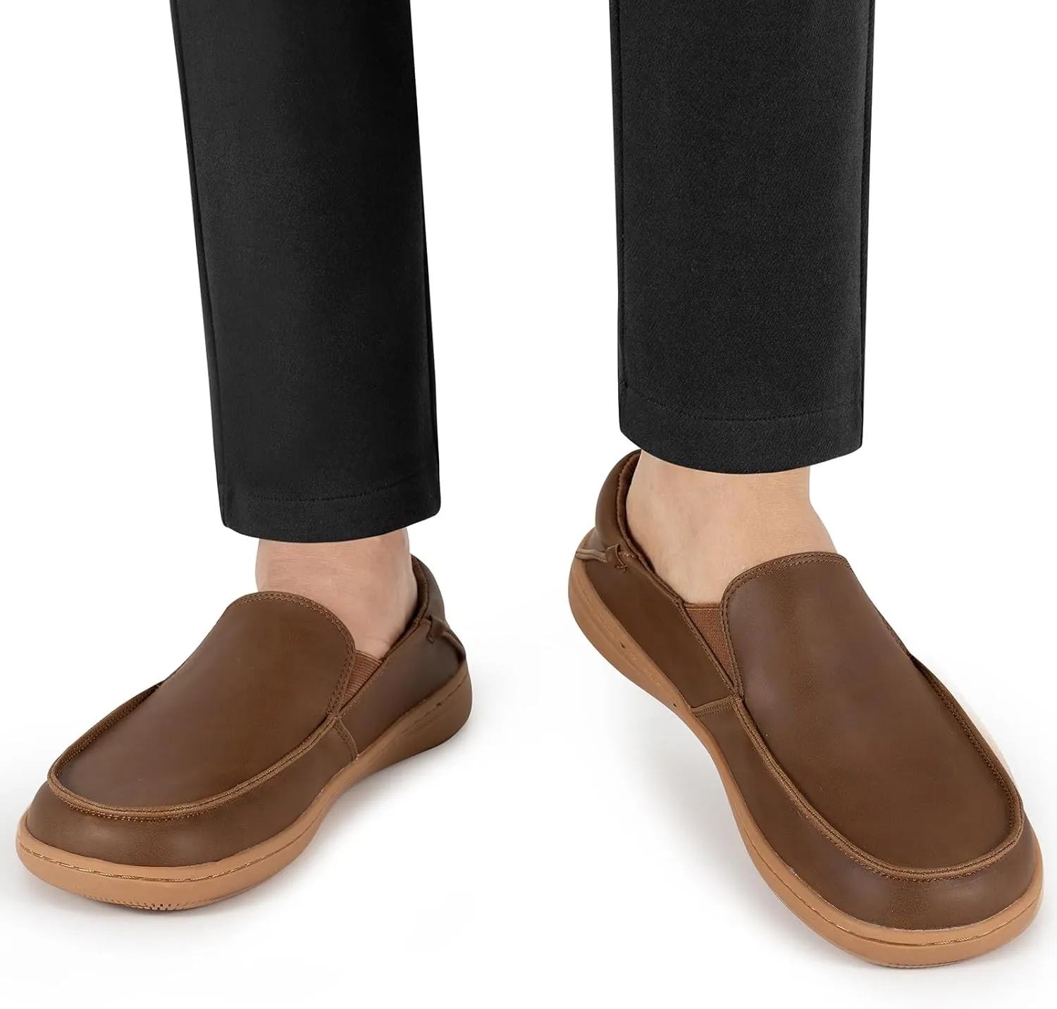 Pulltop Men's Barefoot Wide Toe Box Shoes - Zero Drop Leather Slip On Dress Shoes Non Slip Walking Shoes for Men