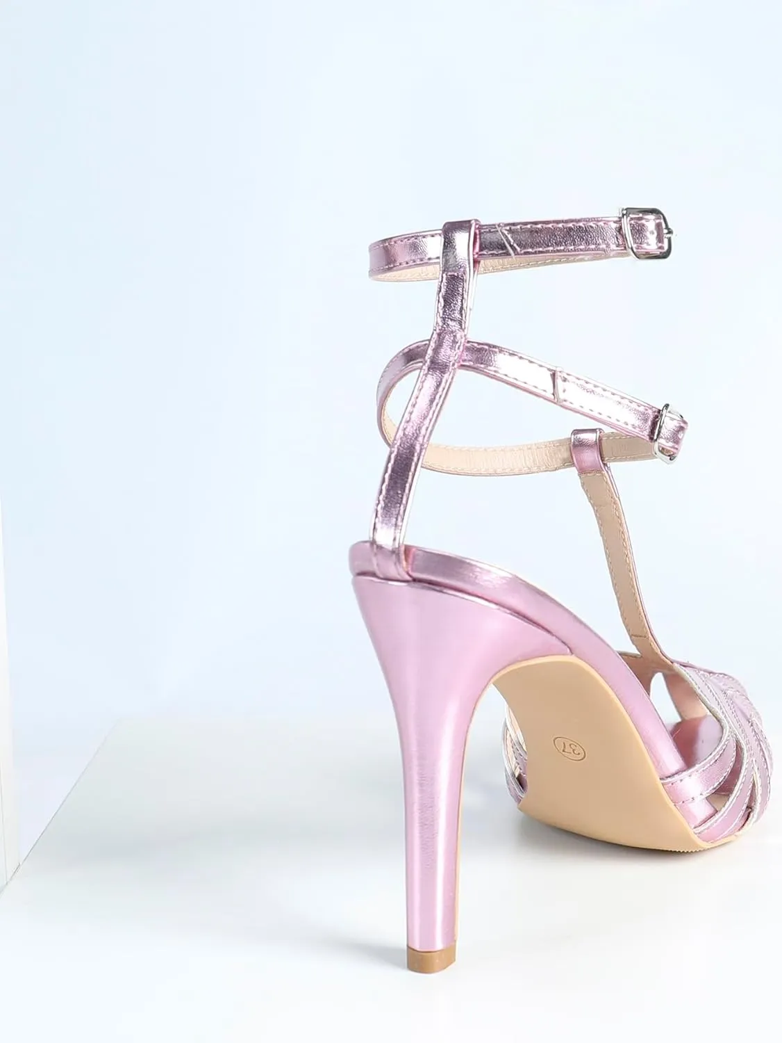 Purple High Heel Sandals for Women, Women's Metallic Crisscross Strap Heels with Double Ankle Buckles, Glamorous Open-Toe Dressy Shoes for Parties, Weddings & Evening Events (US 6-10.5)