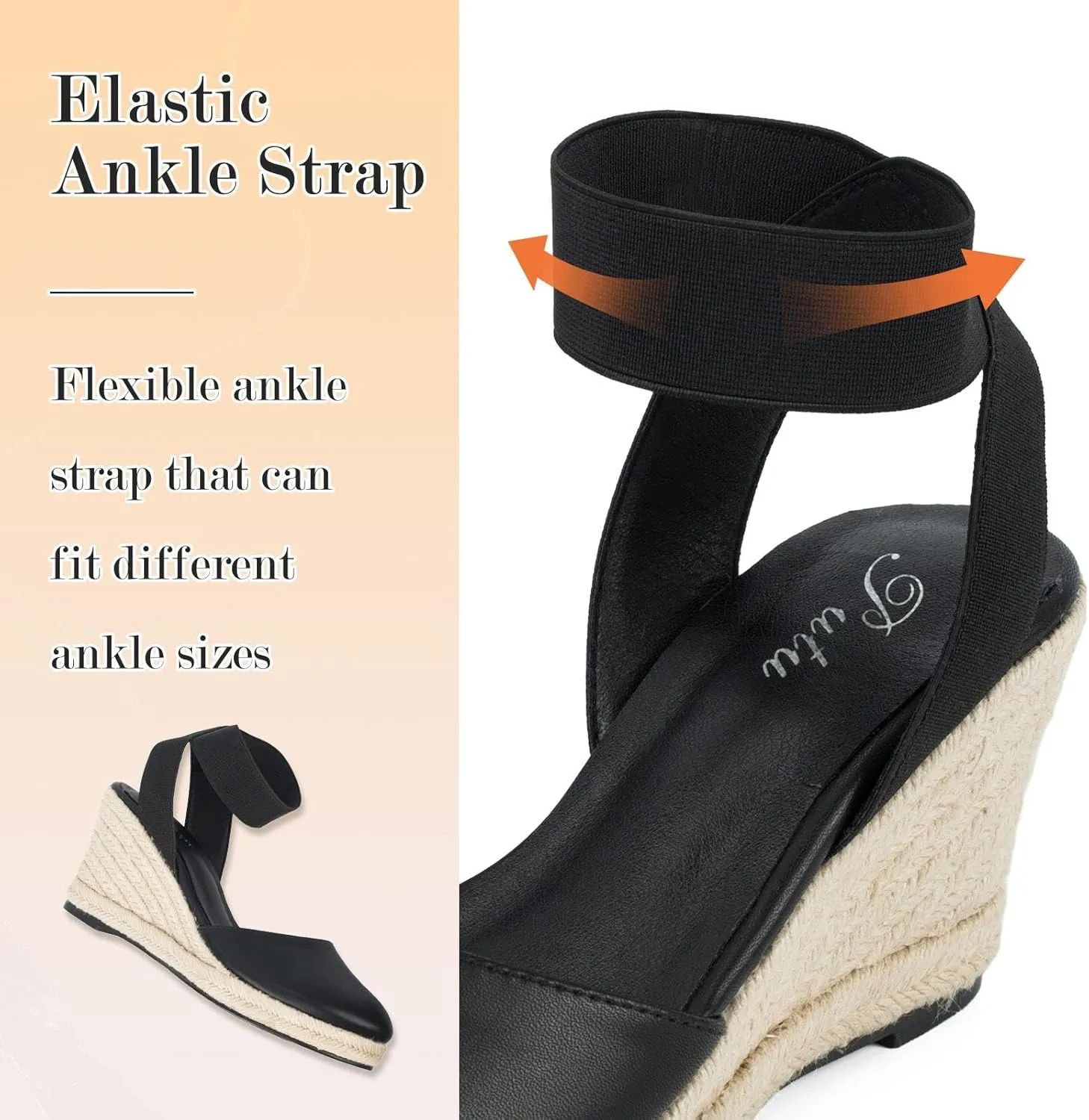 Putu Espadrilles Wedges for Women Closed Toe Wedge Sandals Elastic Ankle Strap Wedge Shoes