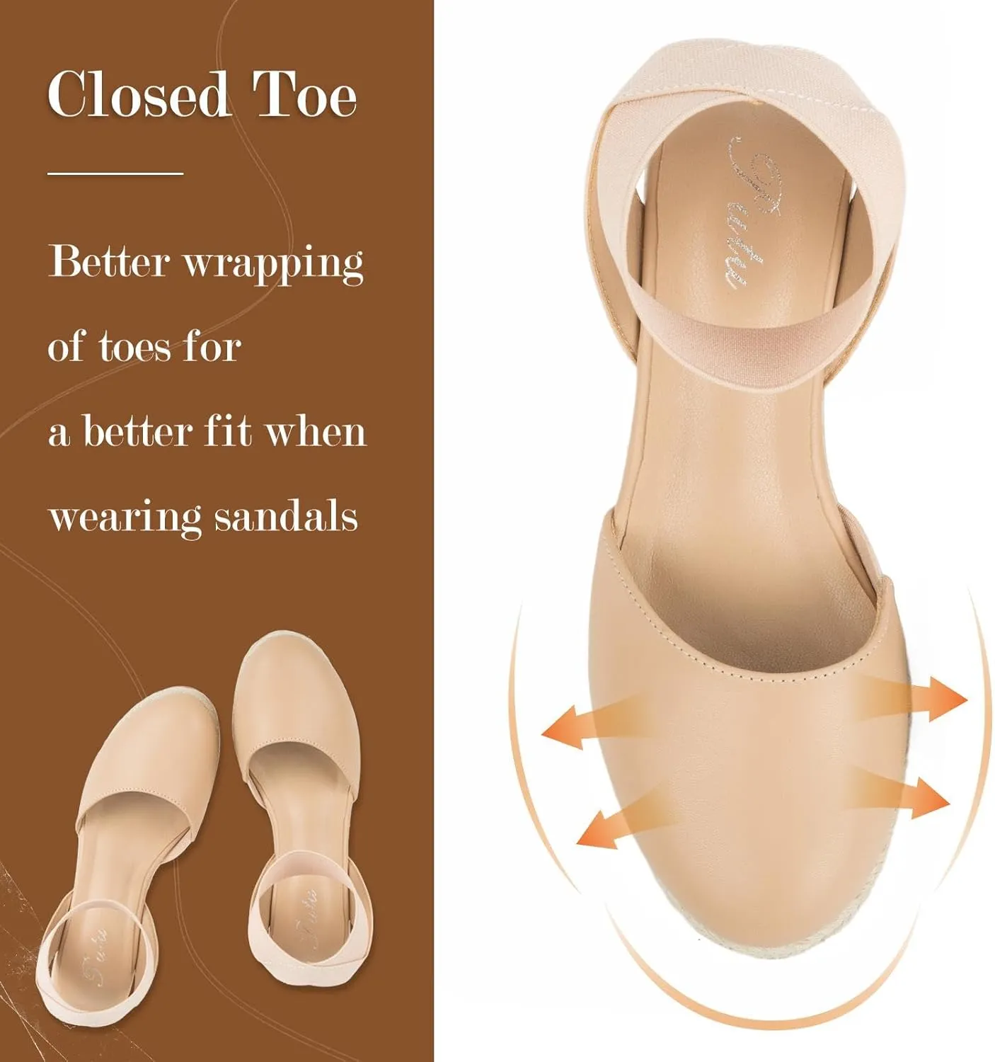 Putu Espadrilles Wedges for Women Closed Toe Wedge Sandals Elastic Ankle Strap Wedge Shoes