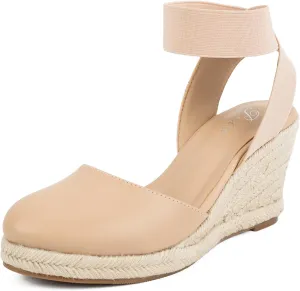 Putu Espadrilles Wedges for Women Closed Toe Wedge Sandals Elastic Ankle Strap Wedge Shoes