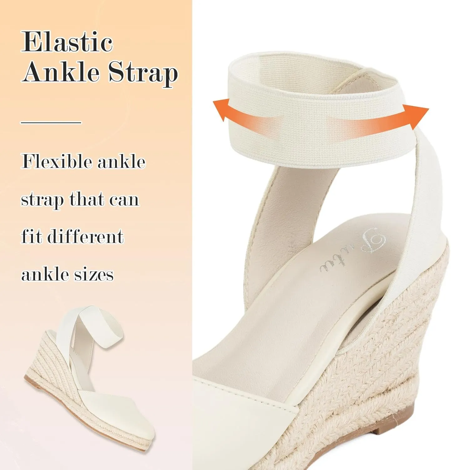Putu Espadrilles Wedges for Women Closed Toe Wedge Sandals Elastic Ankle Strap Wedge Shoes