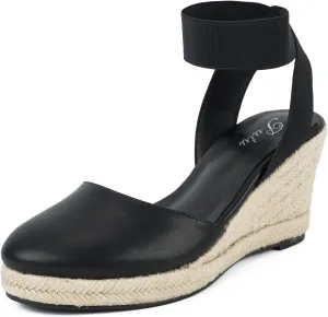 Putu Espadrilles Wedges for Women Closed Toe Wedge Sandals Elastic Ankle Strap Wedge Shoes