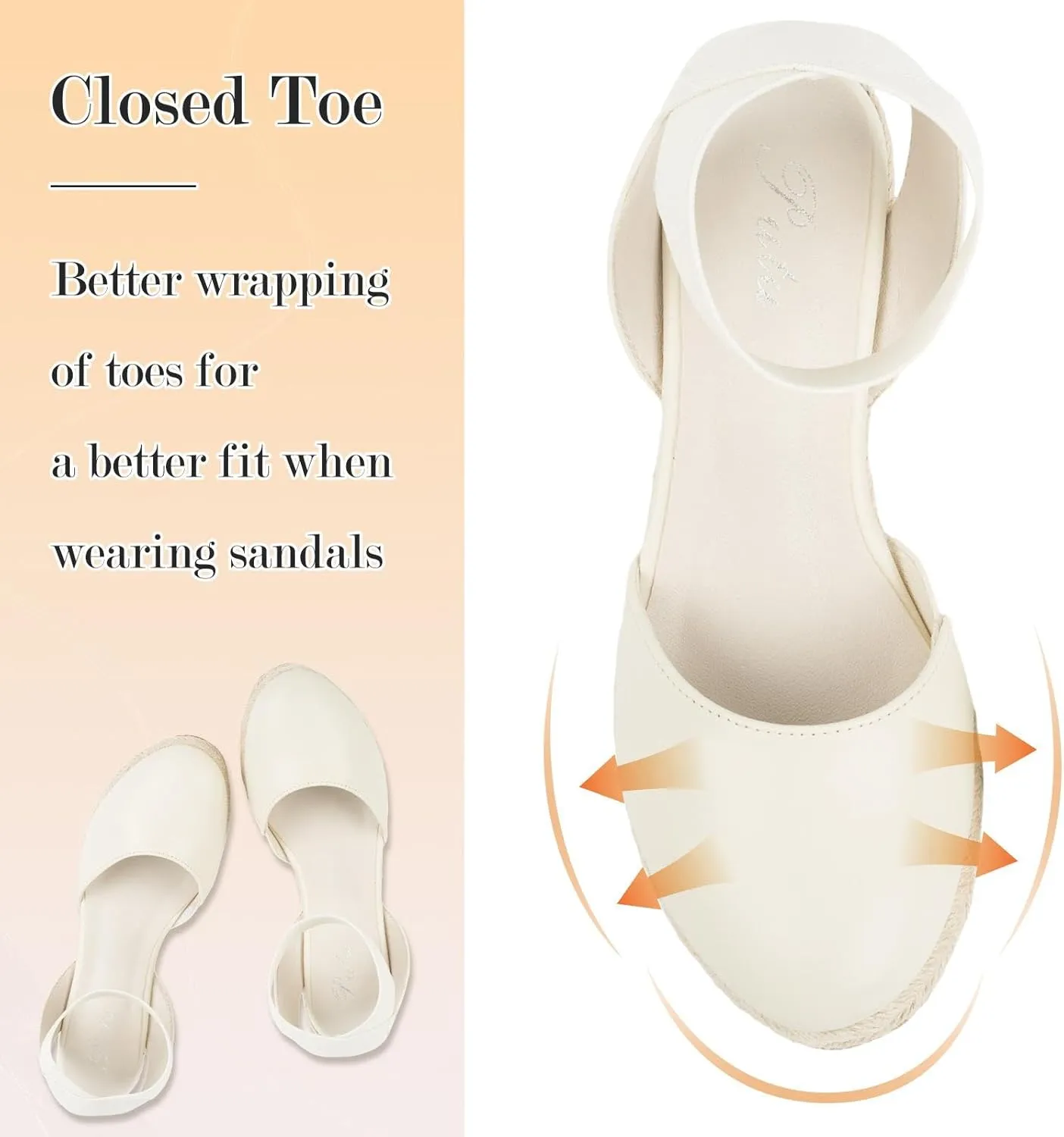 Putu Espadrilles Wedges for Women Closed Toe Wedge Sandals Elastic Ankle Strap Wedge Shoes
