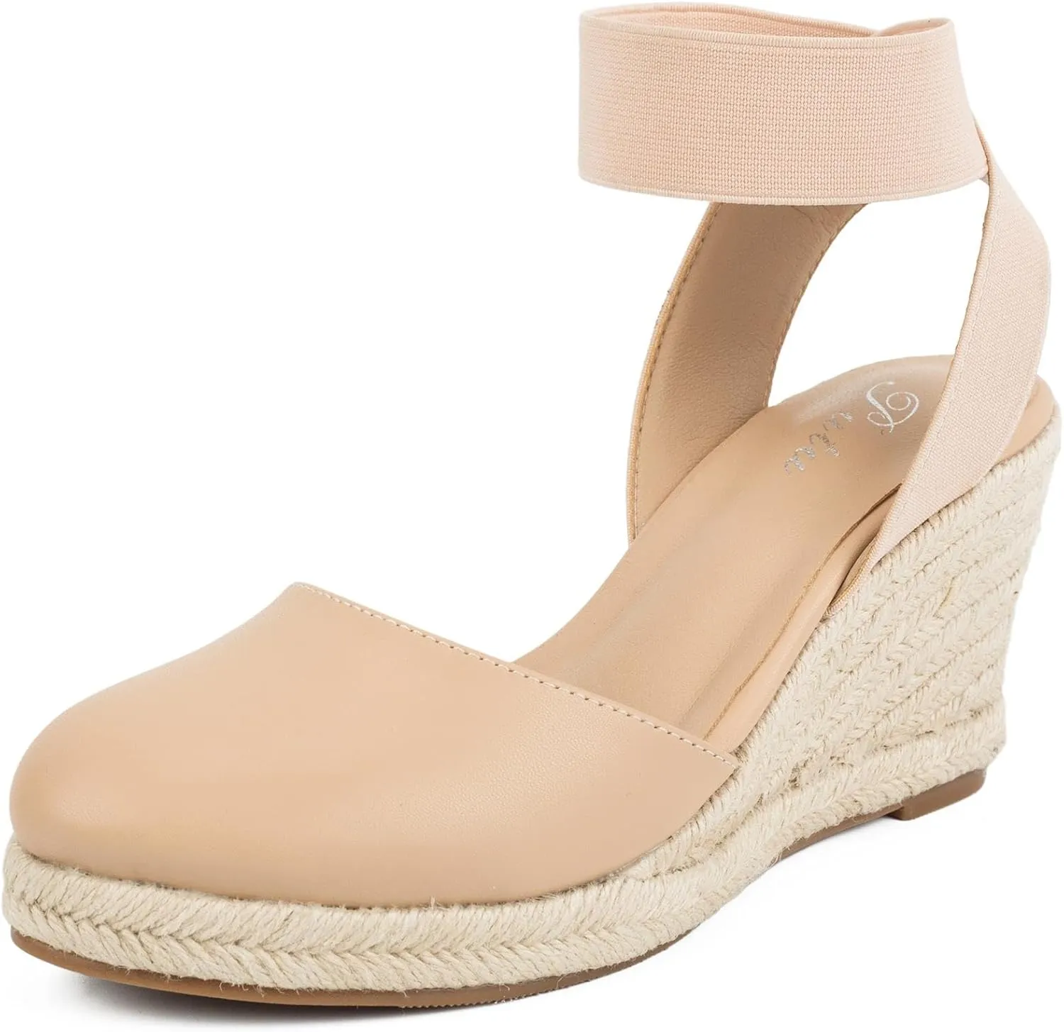 Putu Espadrilles Wedges for Women Closed Toe Wedge Sandals Elastic Ankle Strap Wedge Shoes