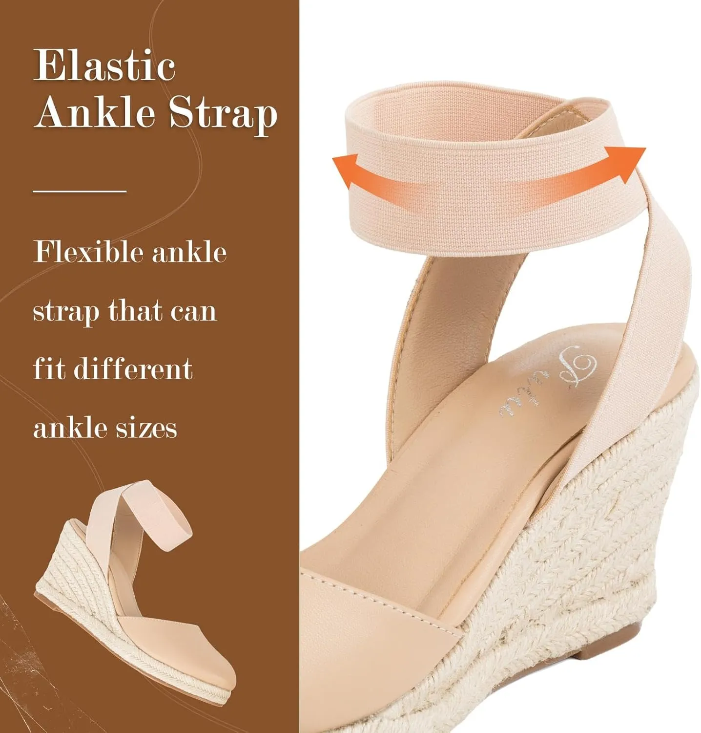 Putu Espadrilles Wedges for Women Closed Toe Wedge Sandals Elastic Ankle Strap Wedge Shoes