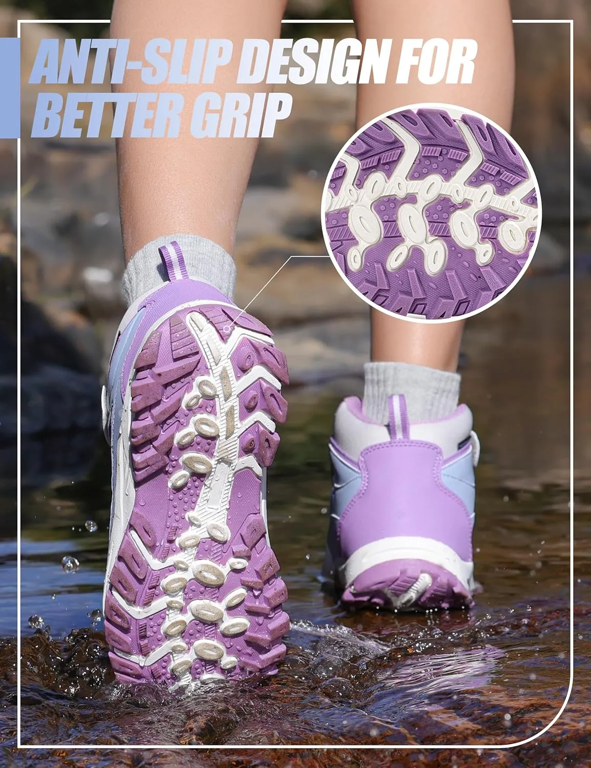 R CORD Girls Hiking Boots Waterproof Durable Kids Hiking Boots TPR Traction Hook&Loop Closure Girls Hiking Boots Anti-Skid Athletic Outdoor Boots