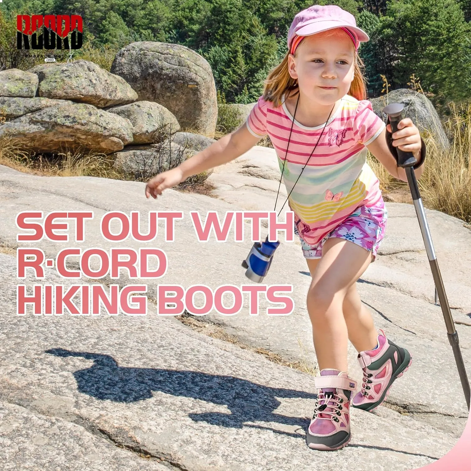 R CORD Kids Hiking Boots Drawstring Closure Girls Hiking Boots Waterproof Durable TPR Traction Outsole Anti-Skid Athletic Outdoor Boots